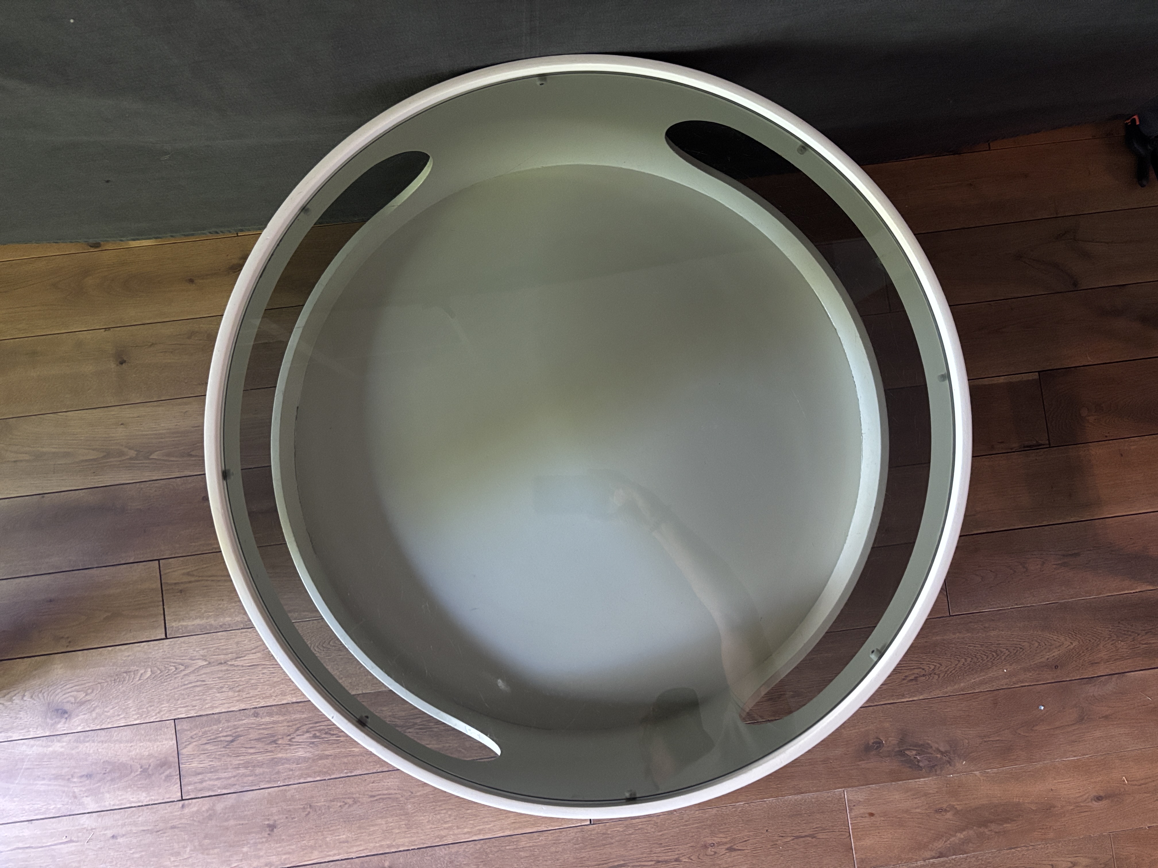 Vintage Space Age Runder Couchtisch Glas Weiß 80cm