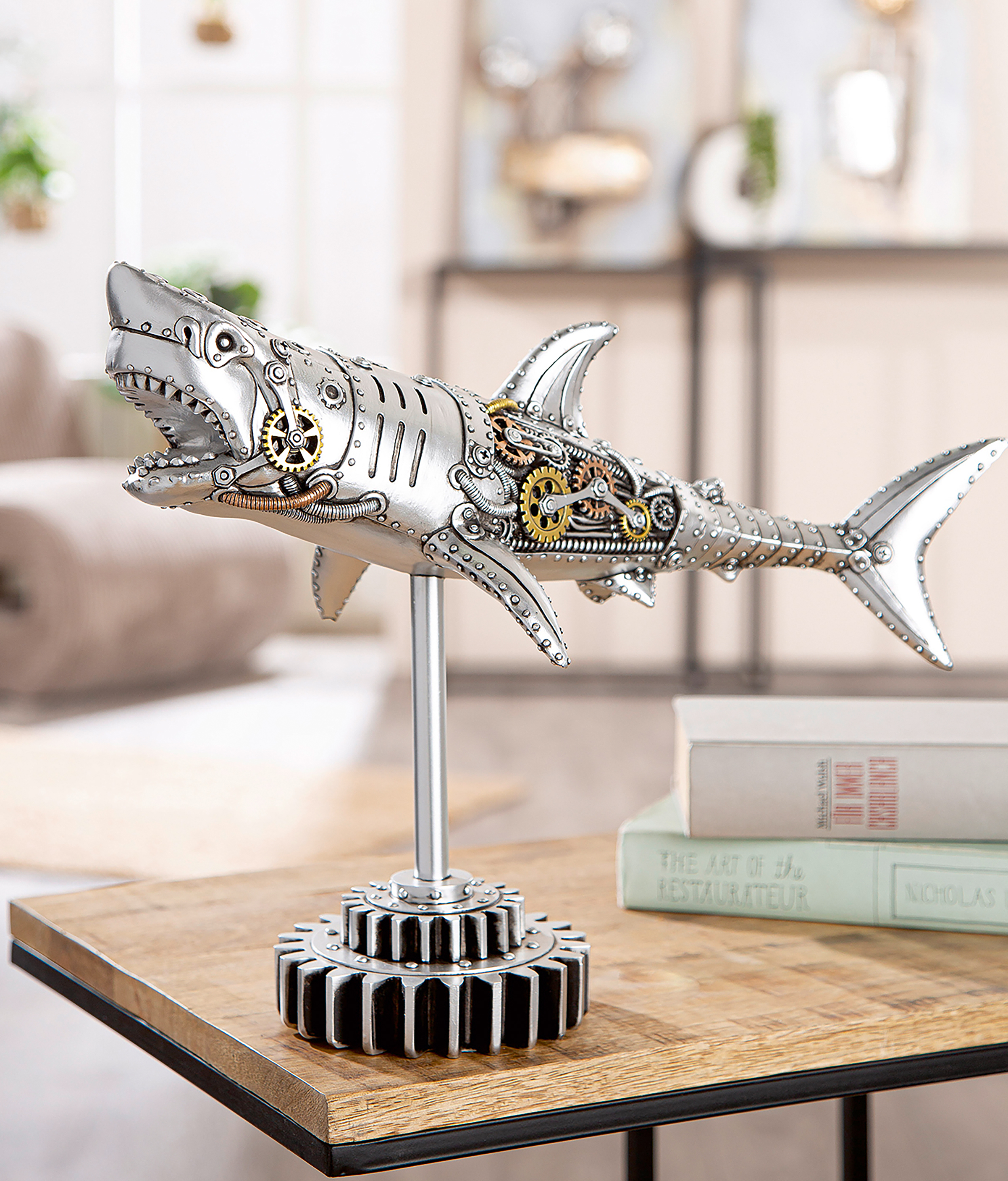 Figur Hai Steampunk Silber Kunstharz 38 x 29 x 12 cm