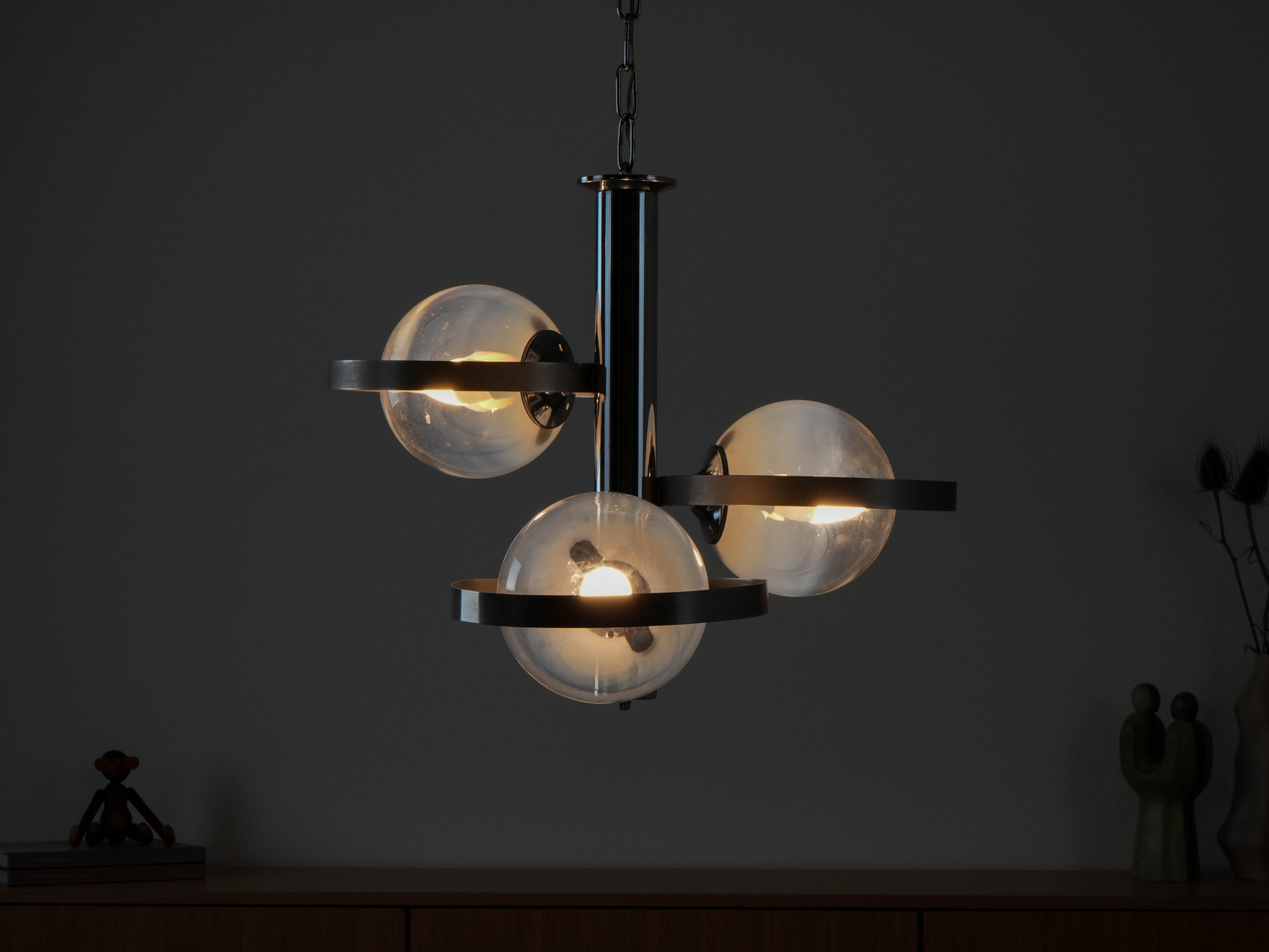 Space Age pendant lamp metal white 1970s