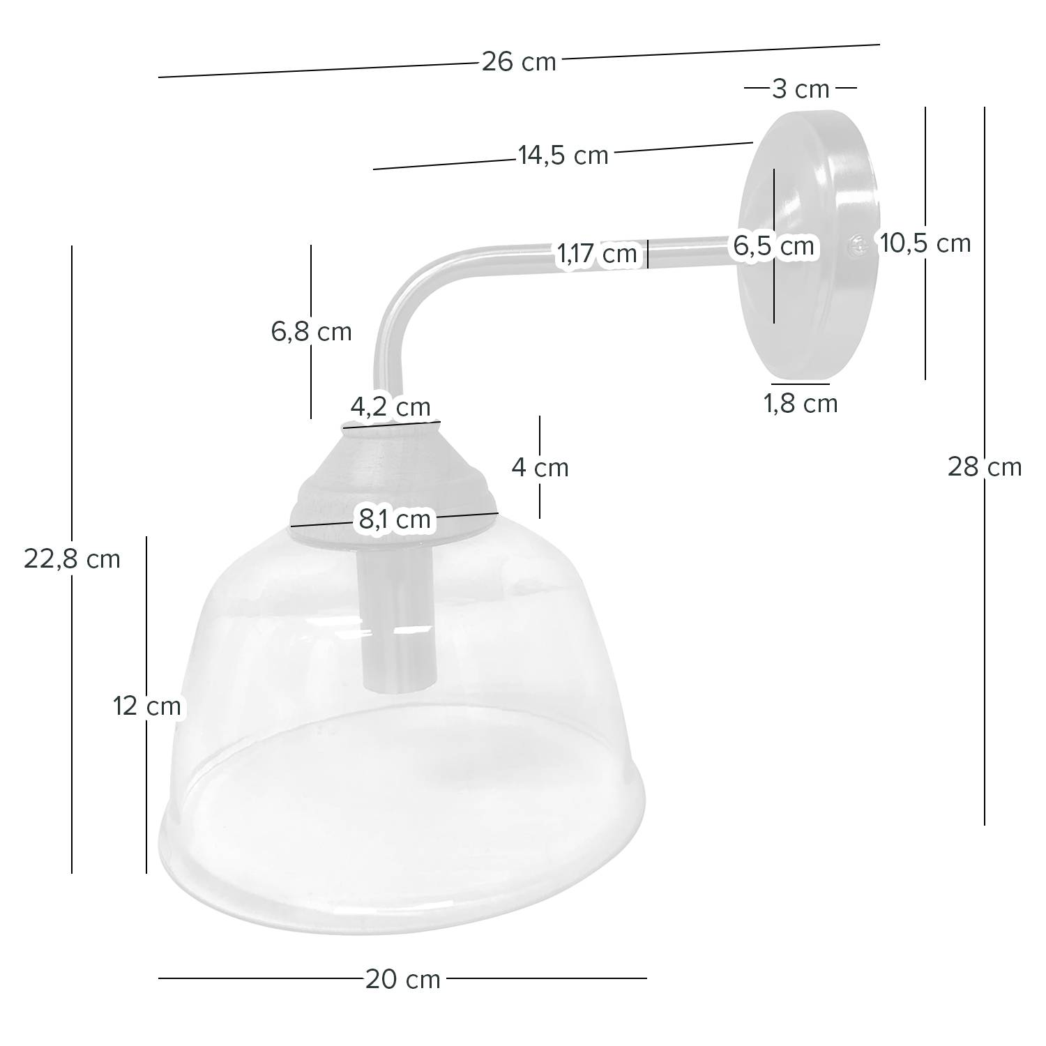 1-Flame Wall Lamp Fauna Iron Clear Glass
