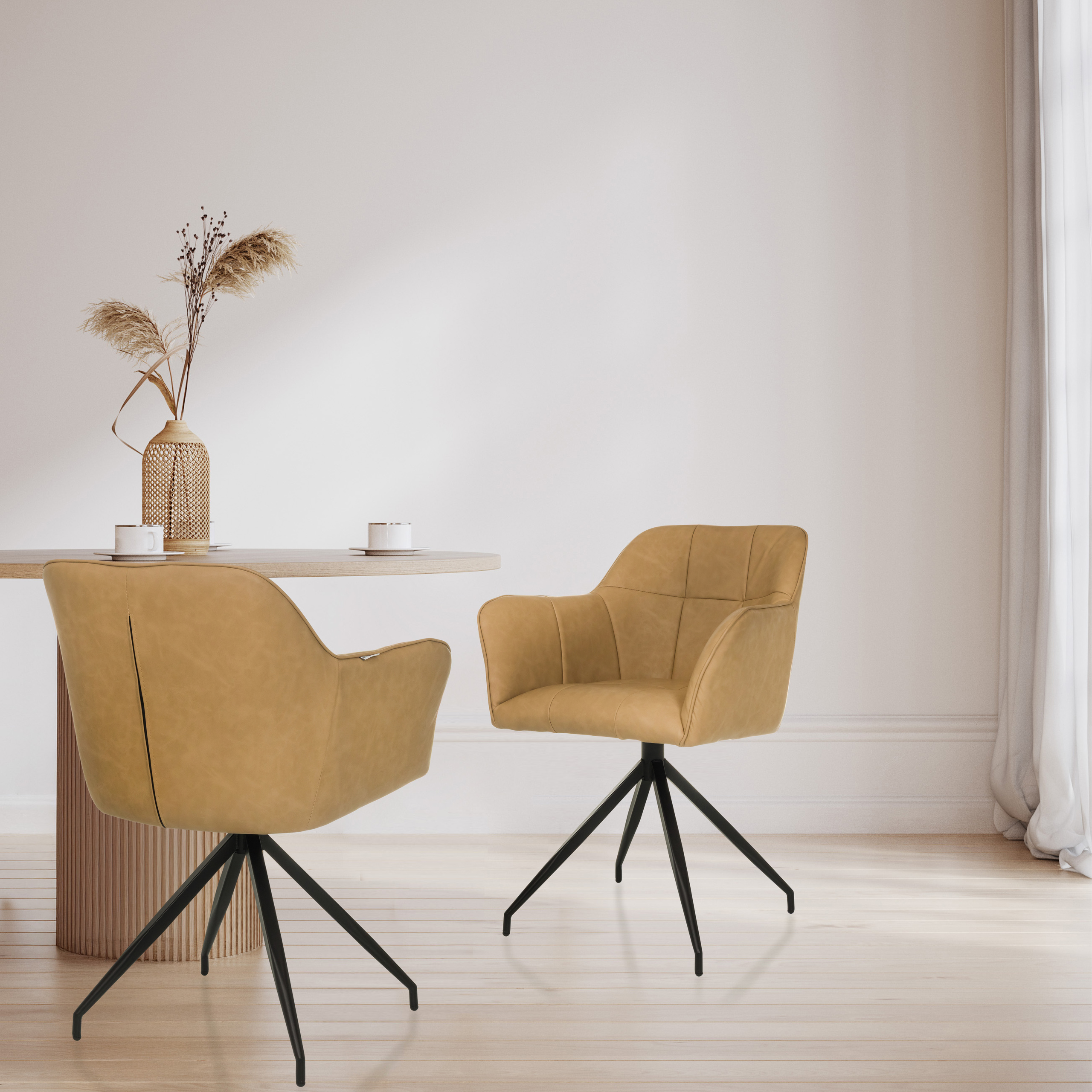 ELVERUM SPU Dining chair Faux leather Light brown