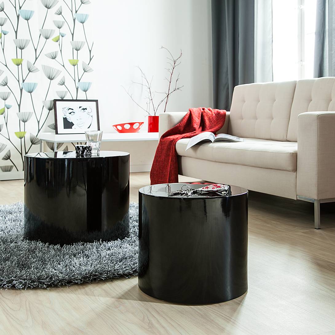 2x Beistelltisch Circle Hochglanz Schwarz