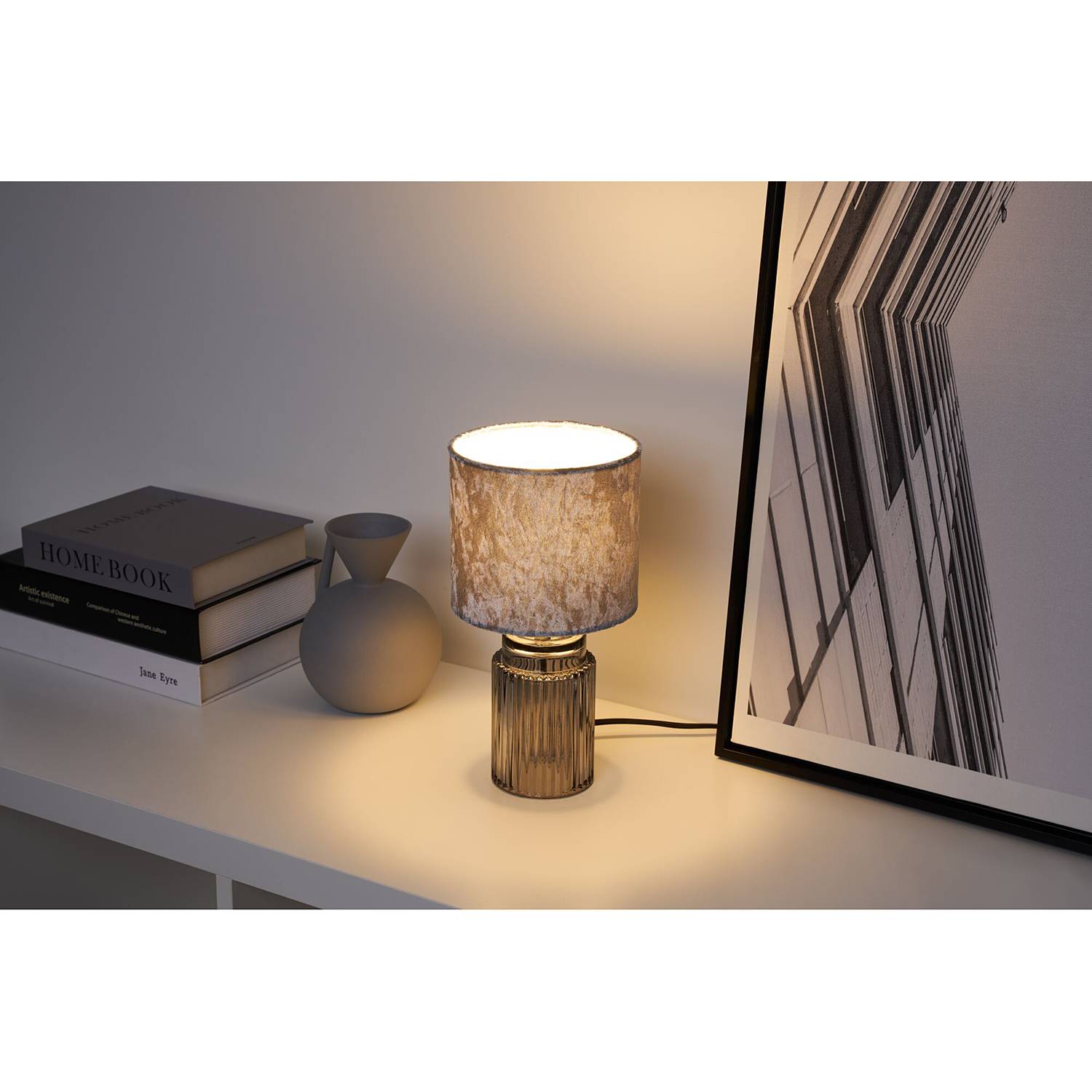 Classy Velvet Tischleuchte Mischgewebe Klarglas 1-flammig