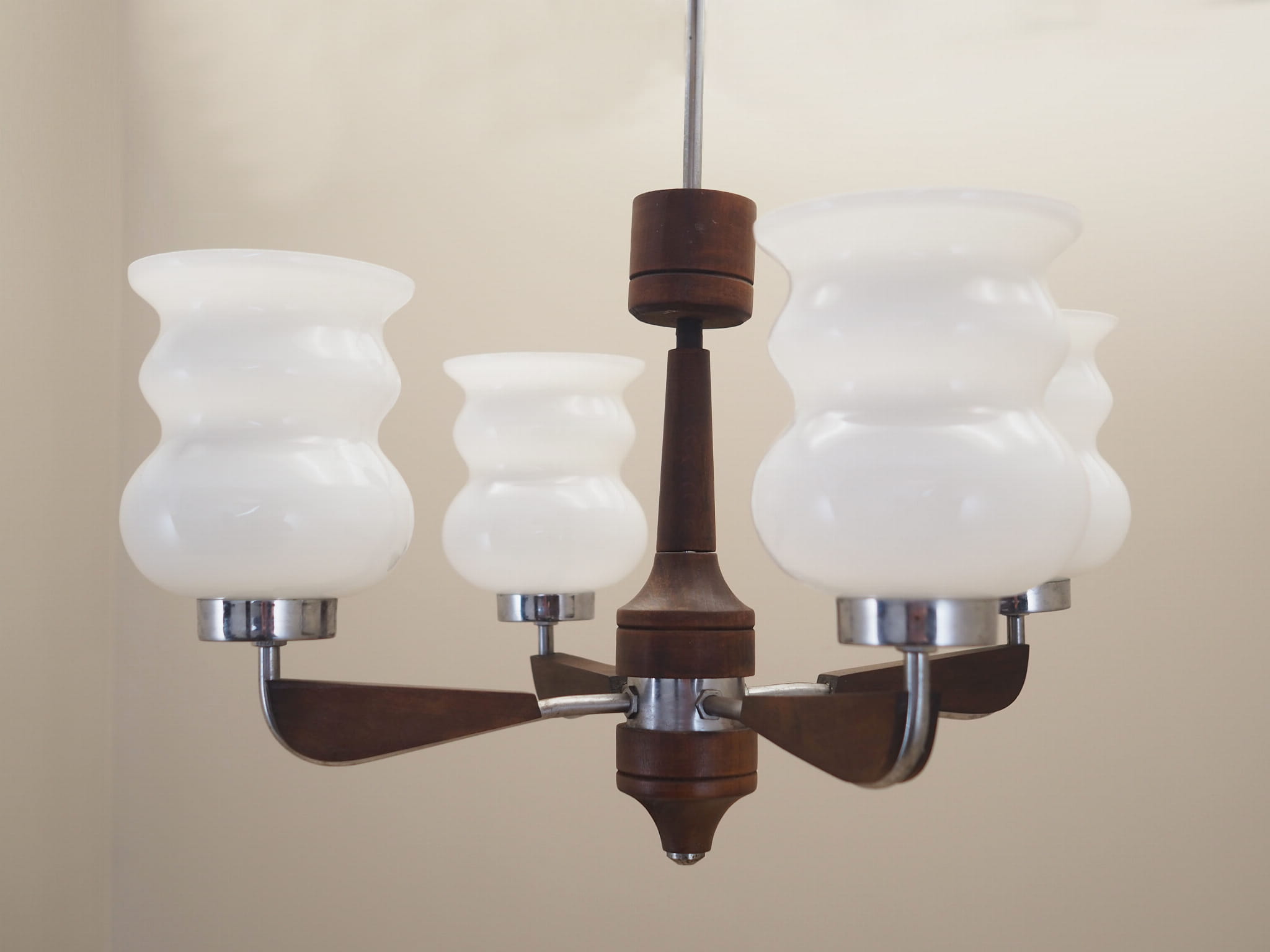 Vintage chandelier wood glass brown 1970s