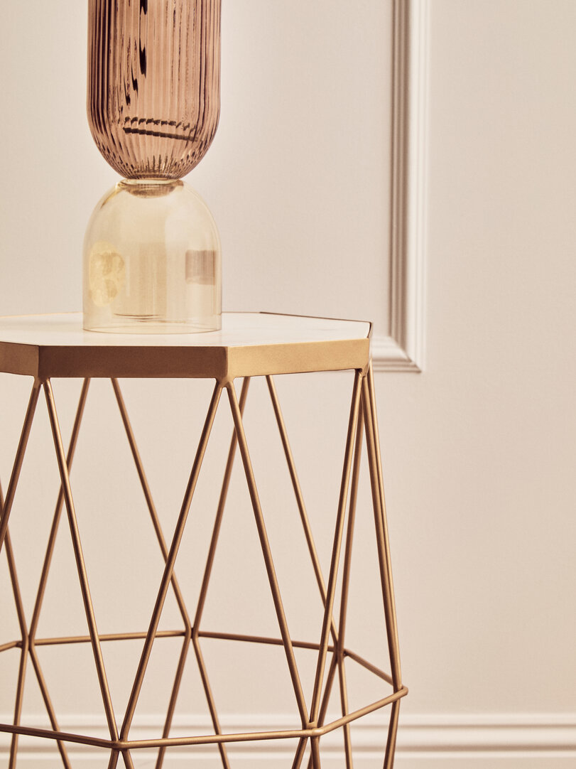 Shalimar Hexagonal Side Table Marble Gold