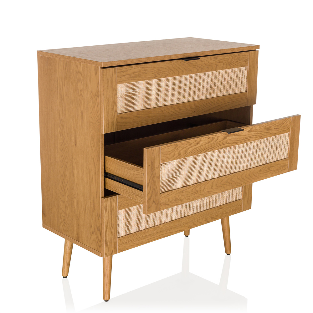 BOHEO K Kommode 3 Schubladen Holz Eiche-Optik