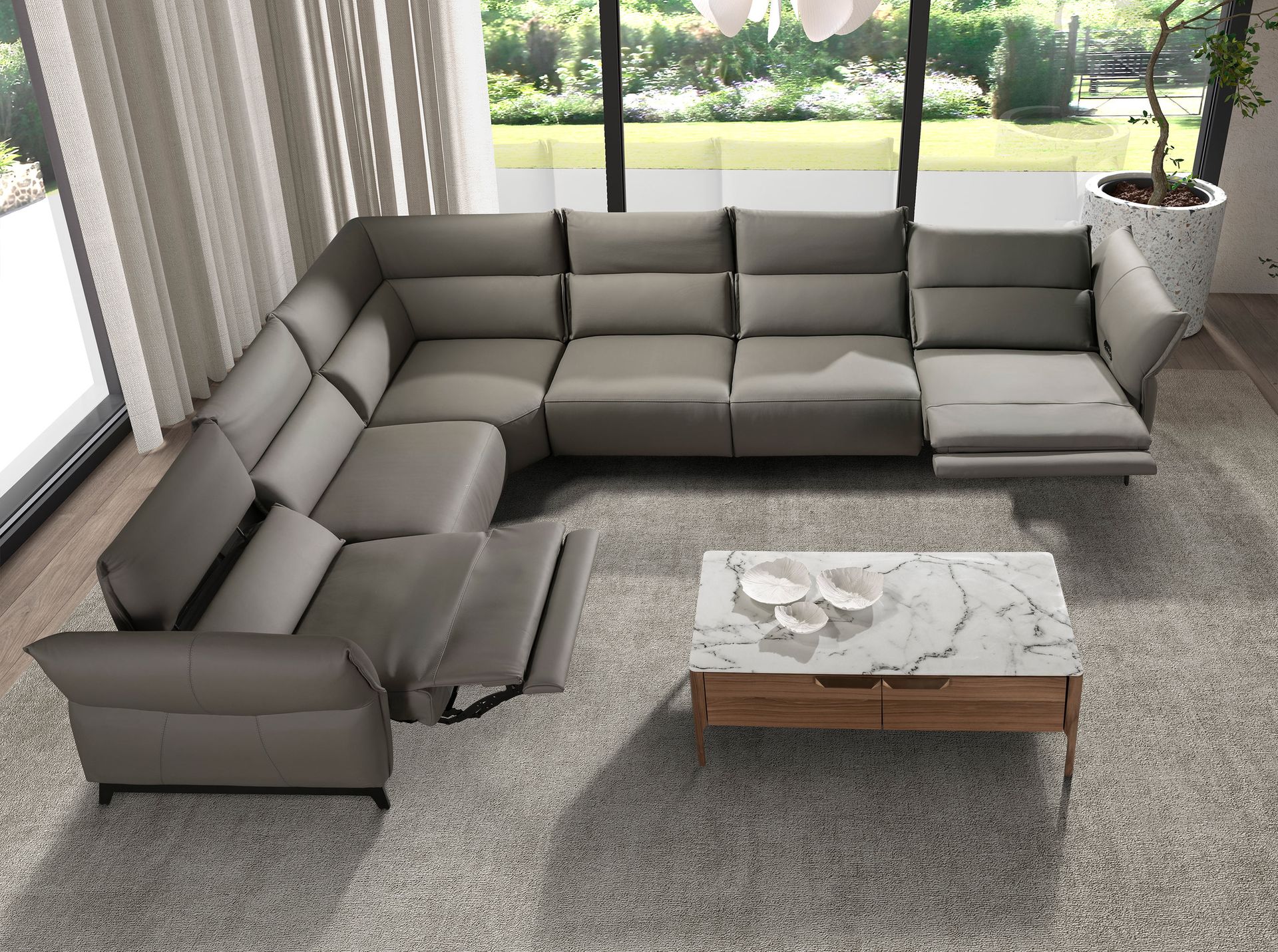 Rectangular coffee table Walnut wood Marble look