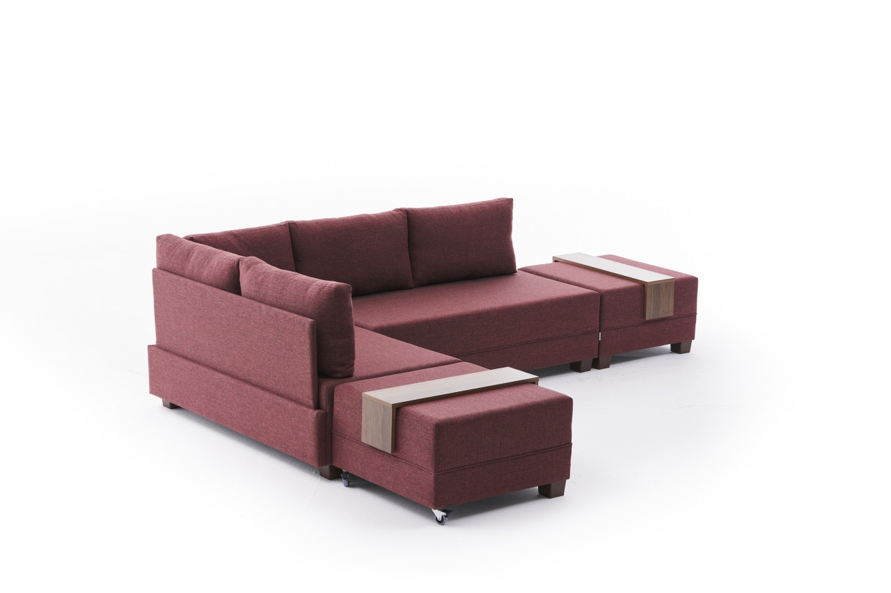 Fly Ecksofa Links mit 2 Hockern Rot