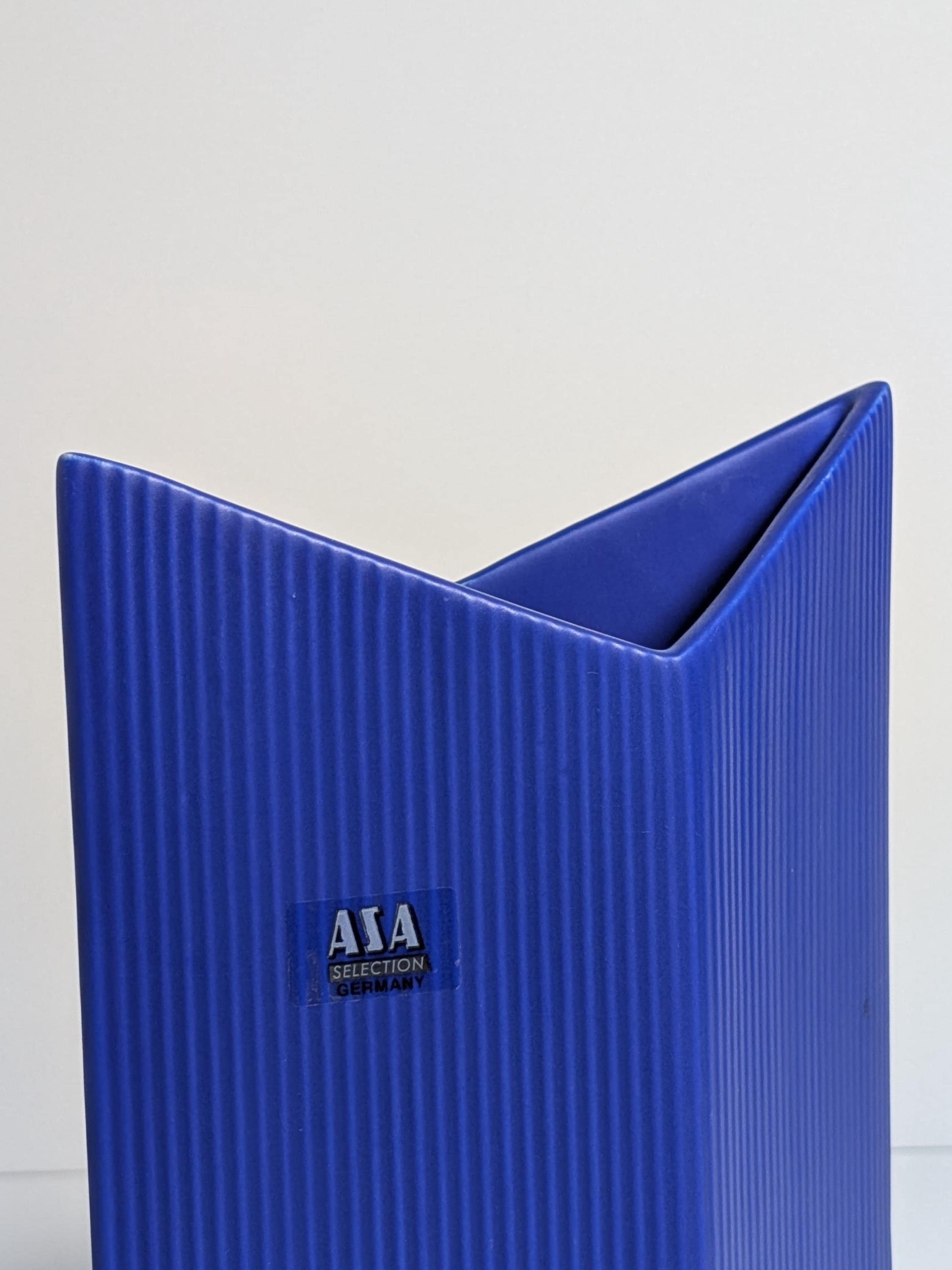 Vintage Postmodern Blumenvase Keramik Blau 1990er Jahre