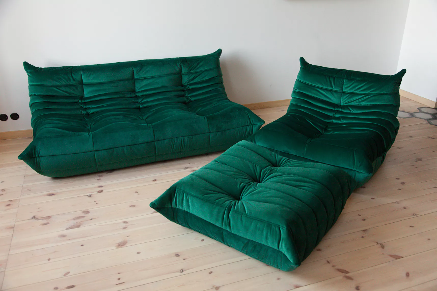 Togo Lounge Set da 3 pezzi velluto verde smeraldo