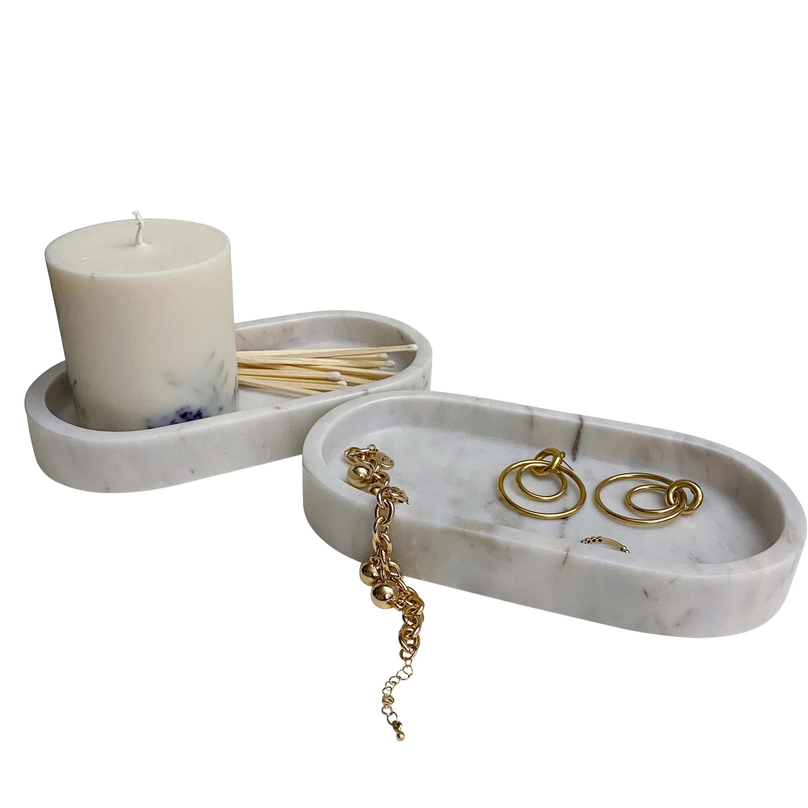 Marble tray Oval White