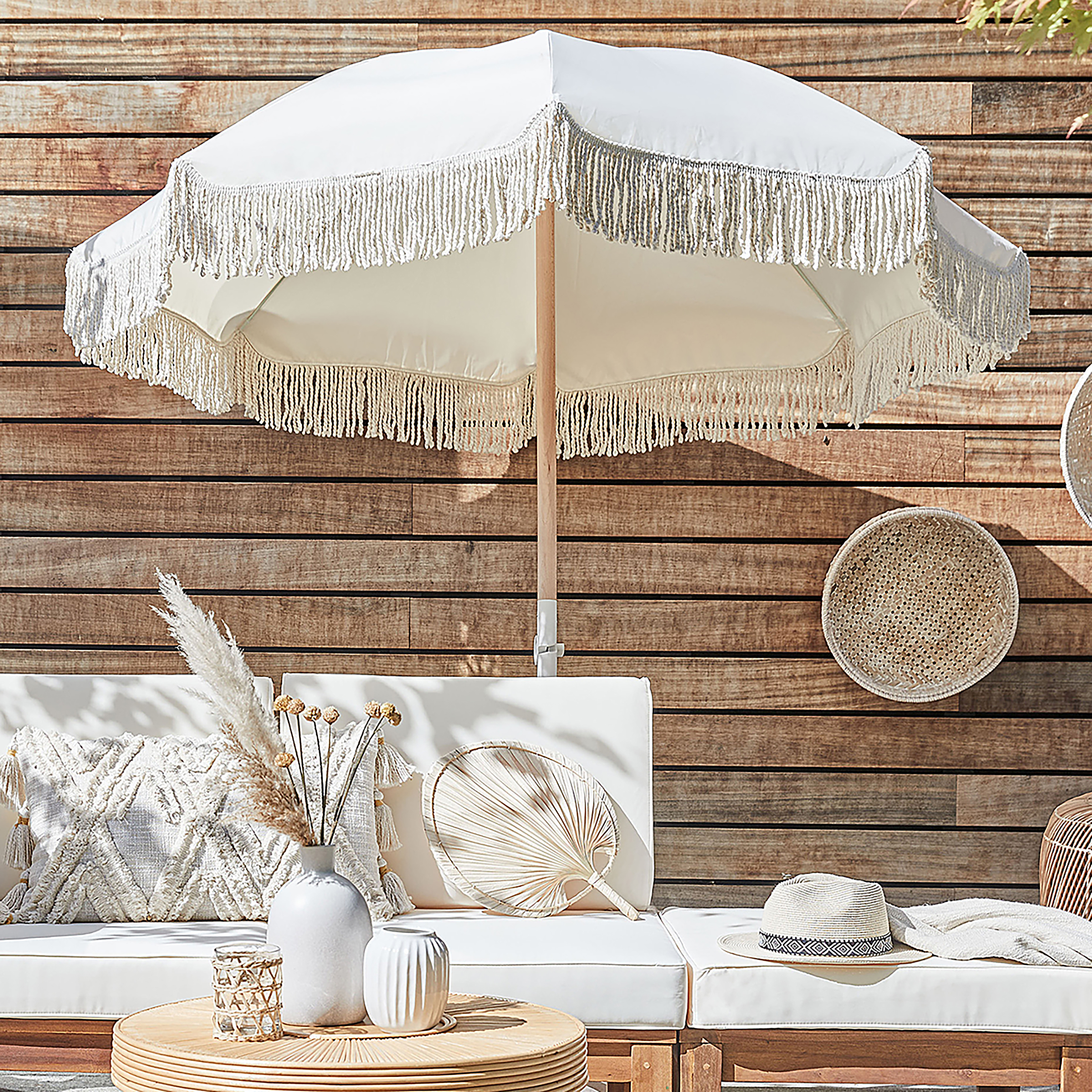 Beach Umbrella BOHO LOUNGE Beech Semi-solid Cream