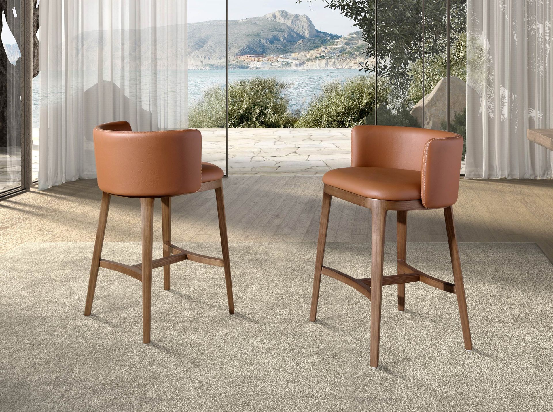 Bar stool faux leather brown