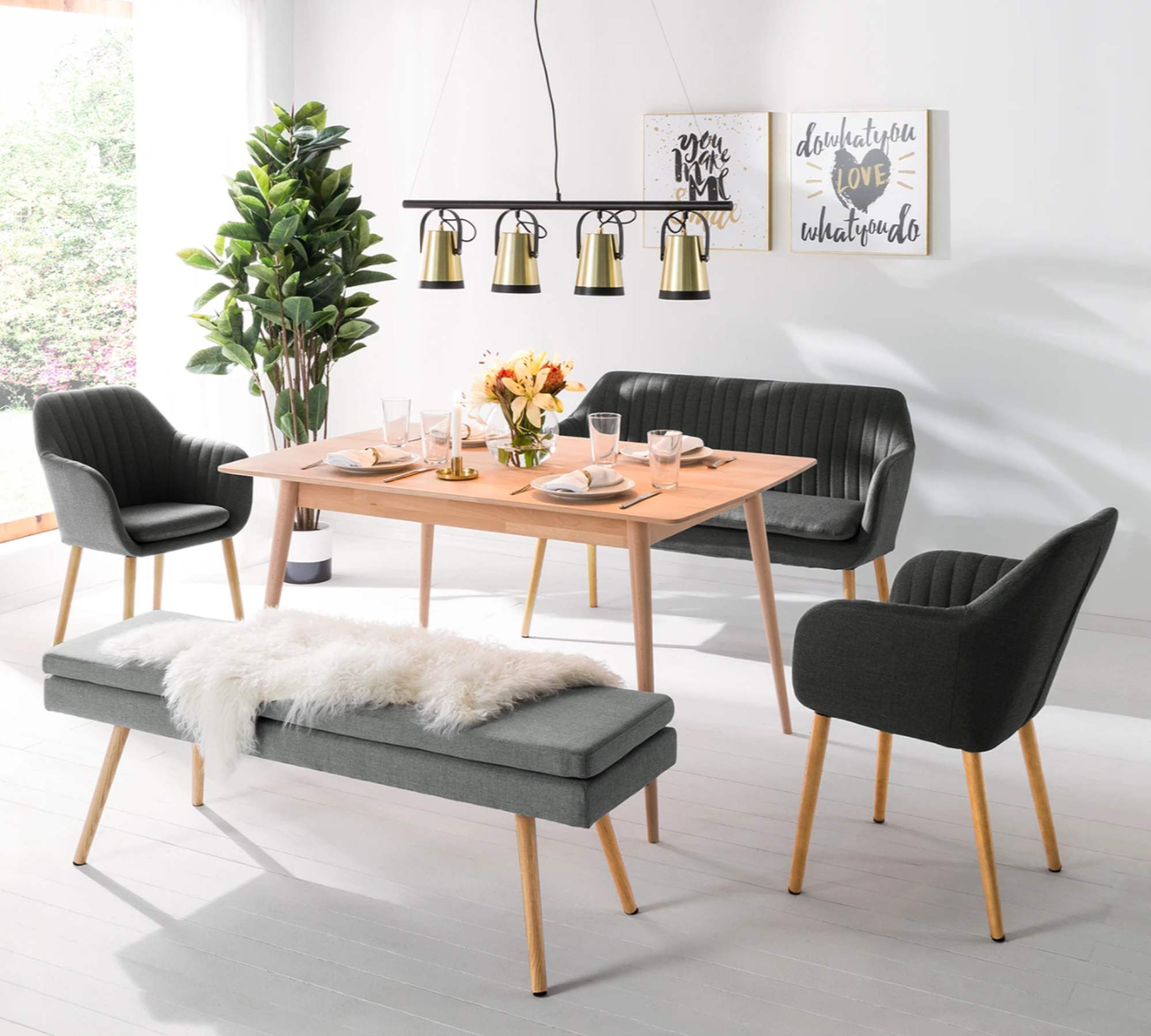 Küchensofa Webstoff Holz Grau