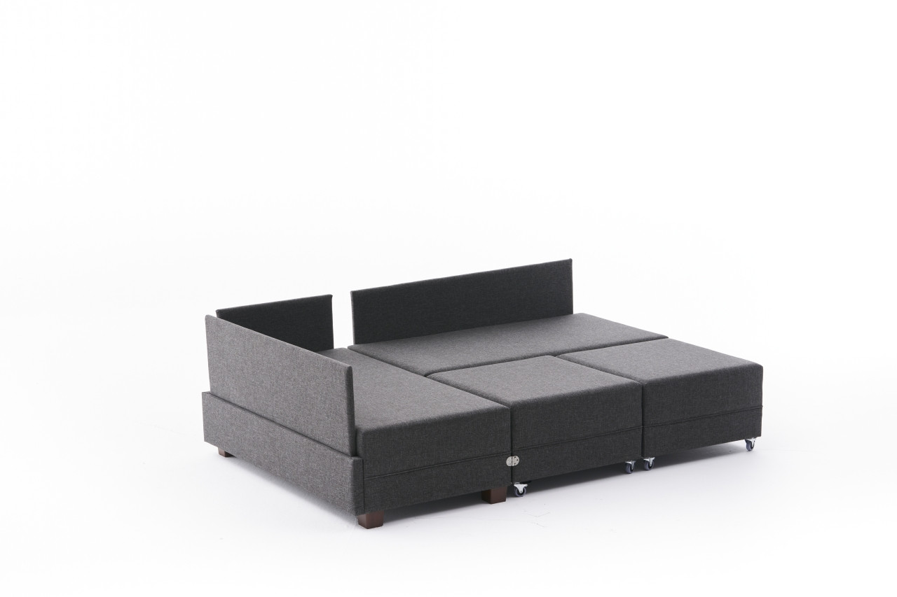 Fly Ecksofa Links mit 2 Hockern Anthrazit