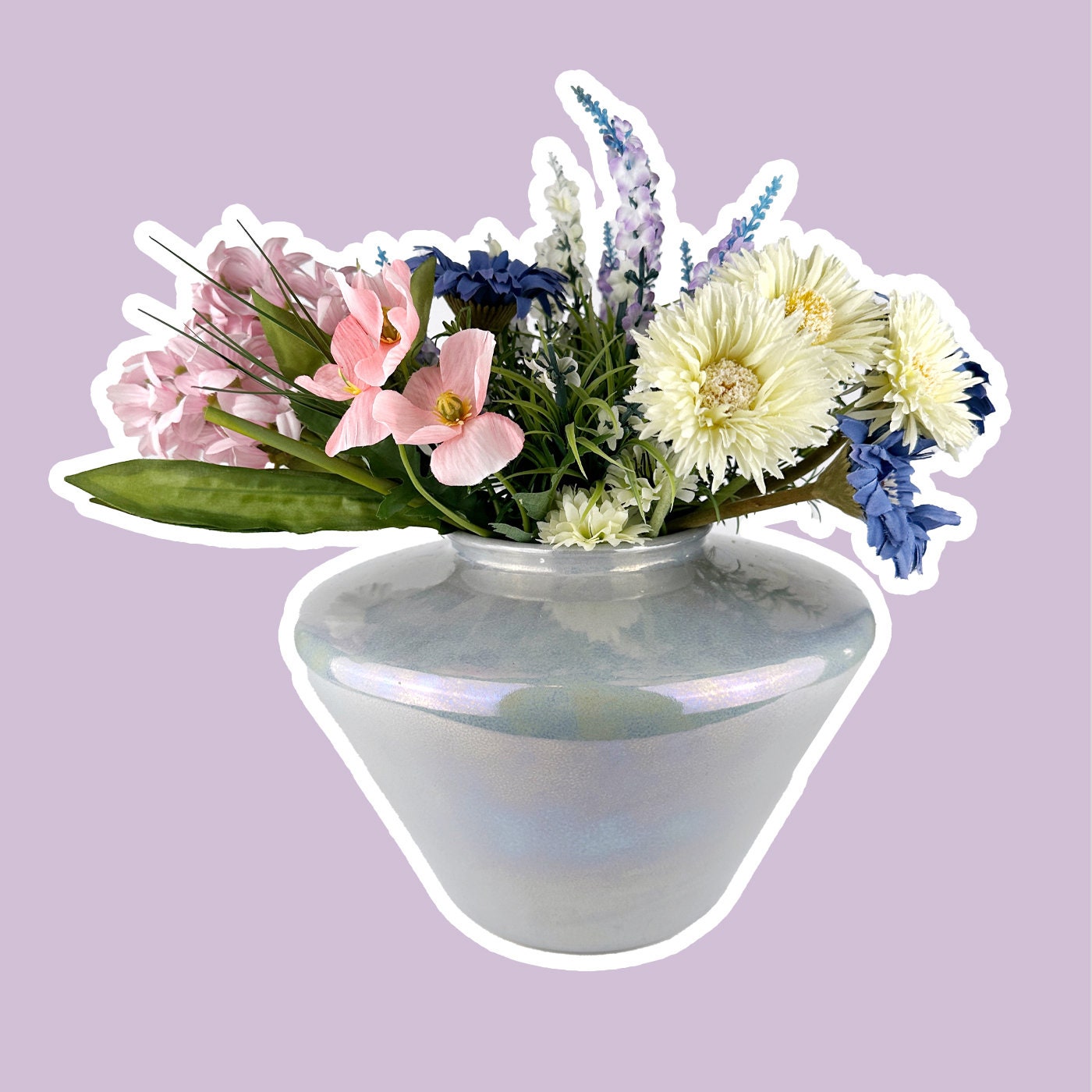 Vintage Vase Keramik Grau Perlmutt 1980er Jahre