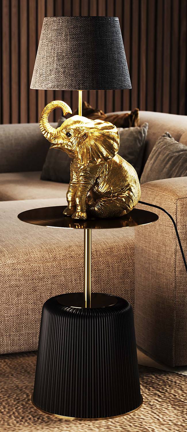 Table Lamp Happy Elephant Steel Black Gold
