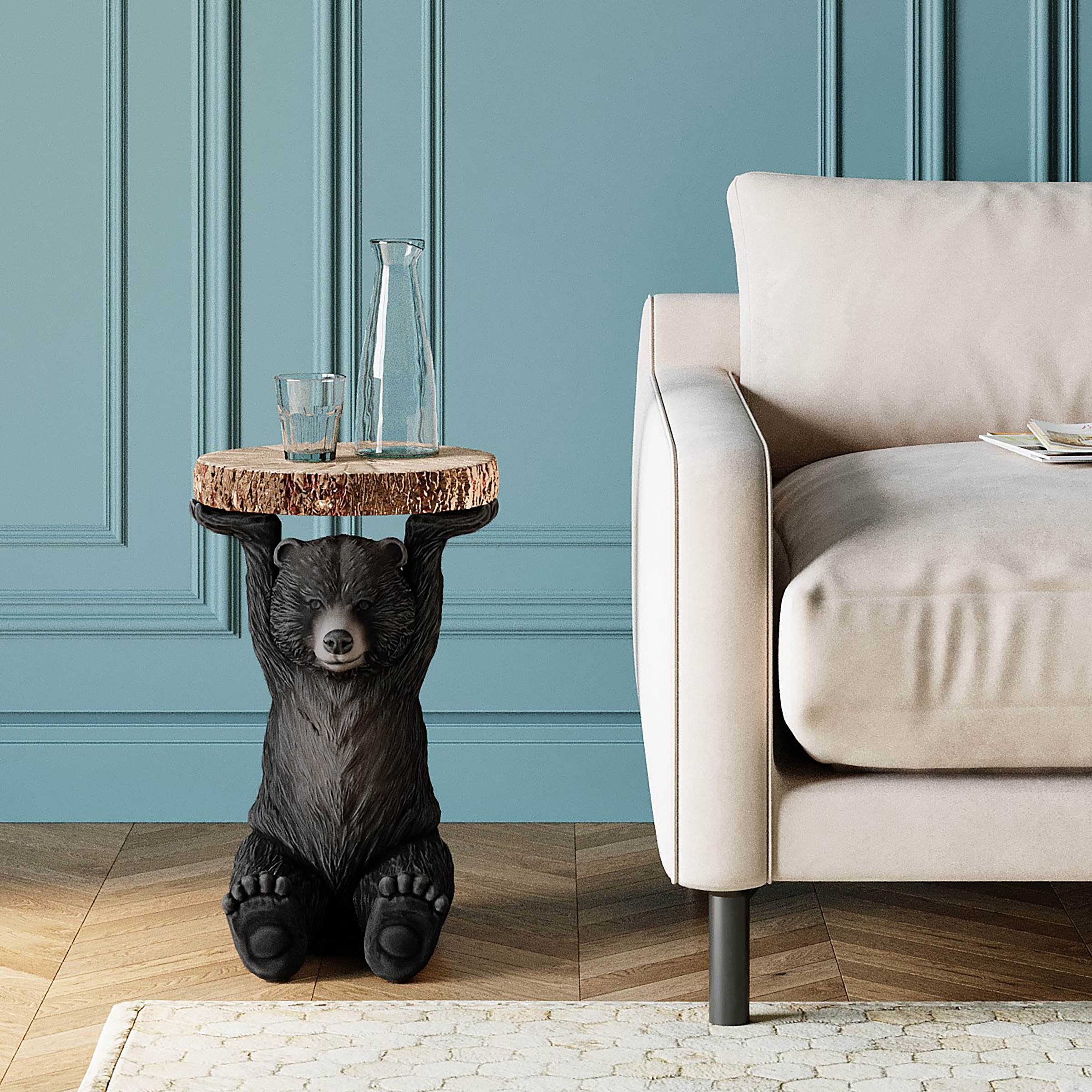 Coffee Table Animal Bear Beige Black 33 cm