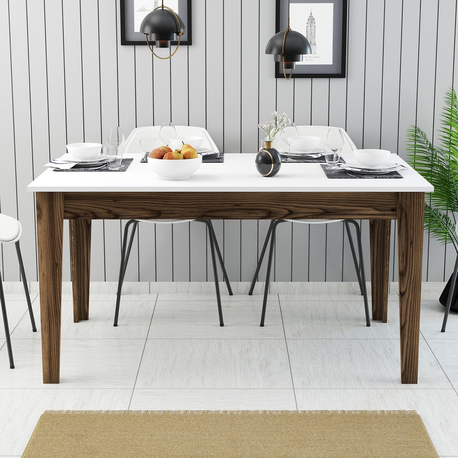 Milan Dining Table Walnut Brown White 145cm x 75cm