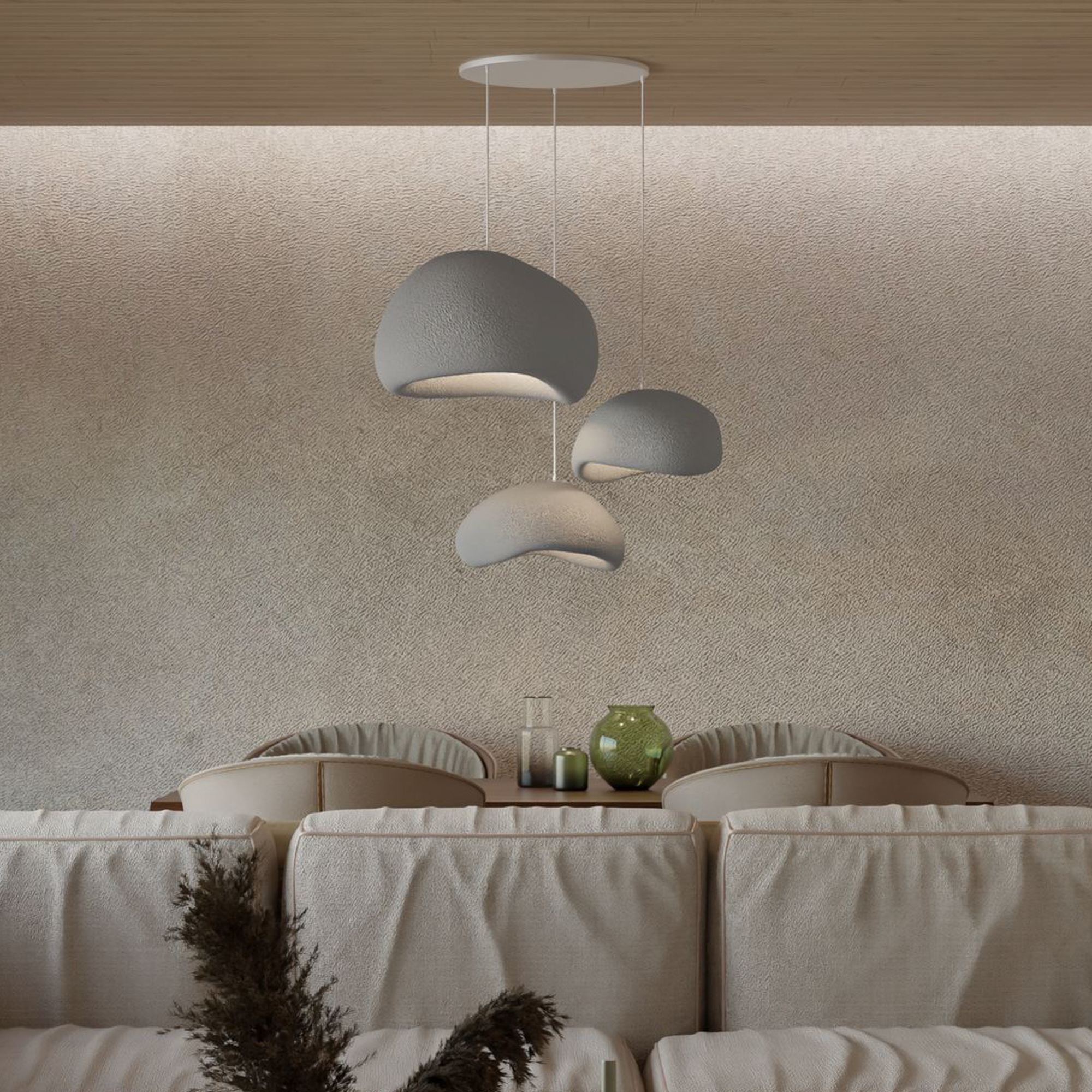 3-Flammig Wabi Sabi Stillforms Pendelleuchte Beton Grau