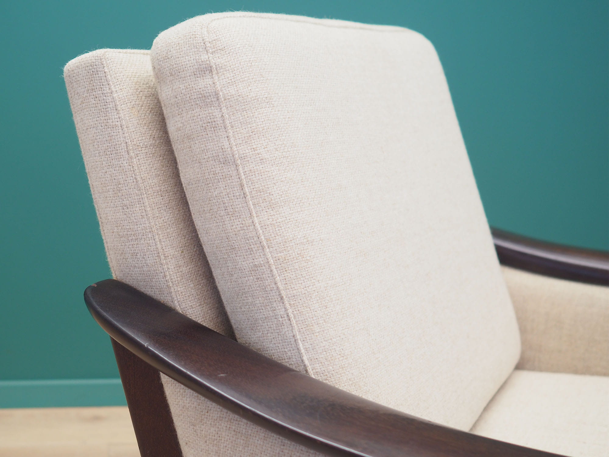 Vintage Sessel Holz Textil Creme 1970er Jahre