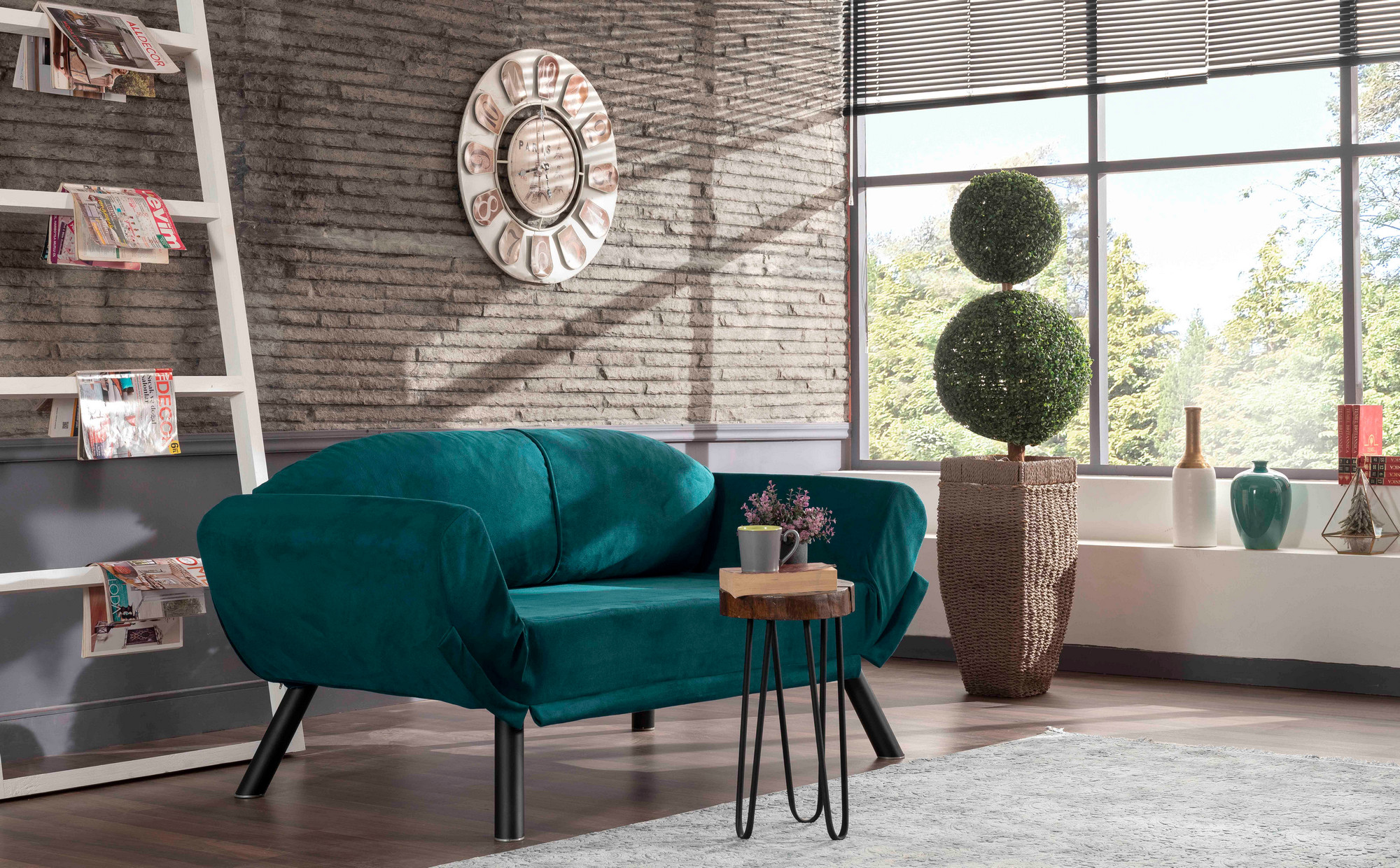 Genzo Sofa bed 2-seater Petrol Blue