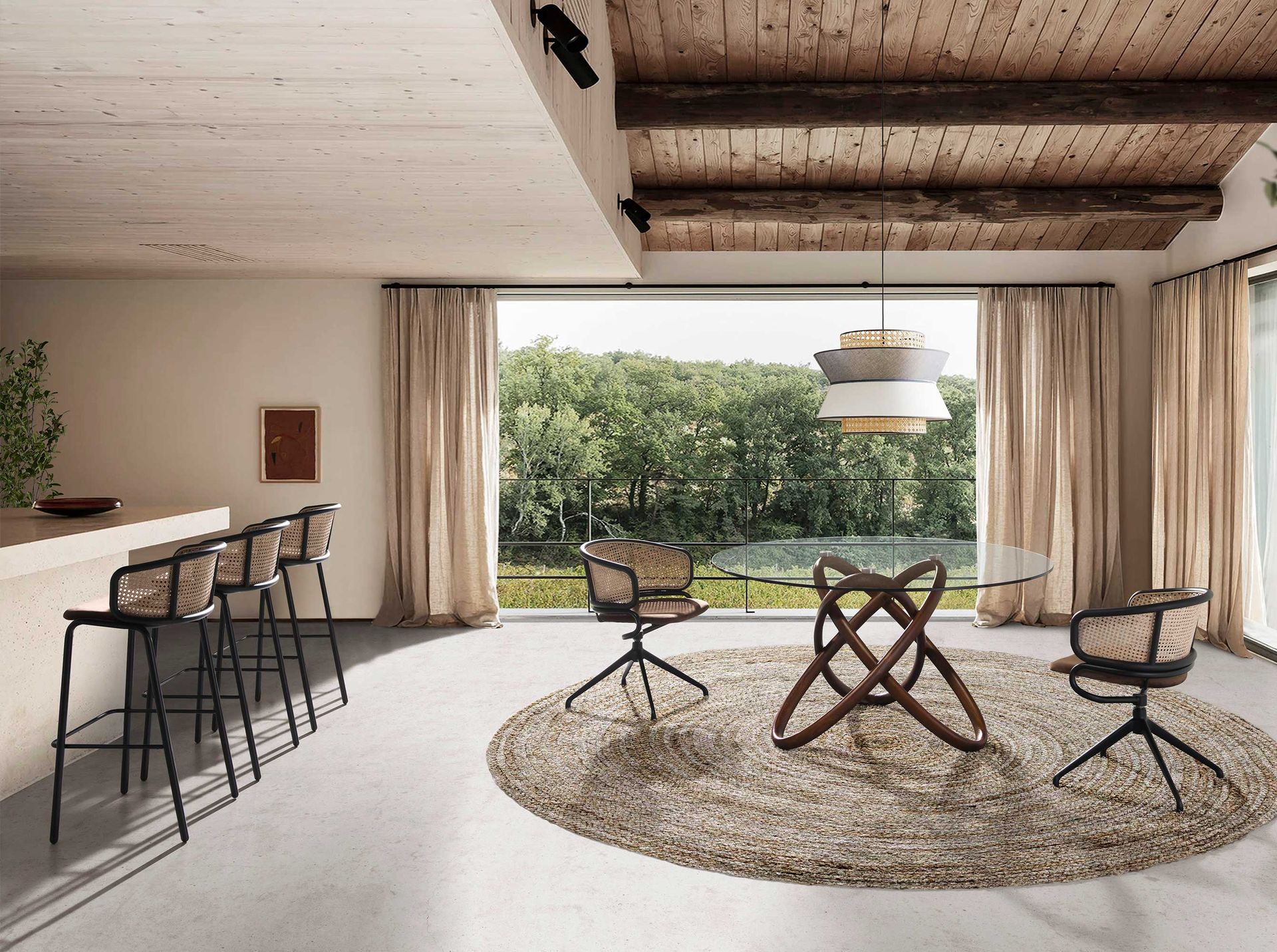 Swiveling armchair Rattan Velvet Brown