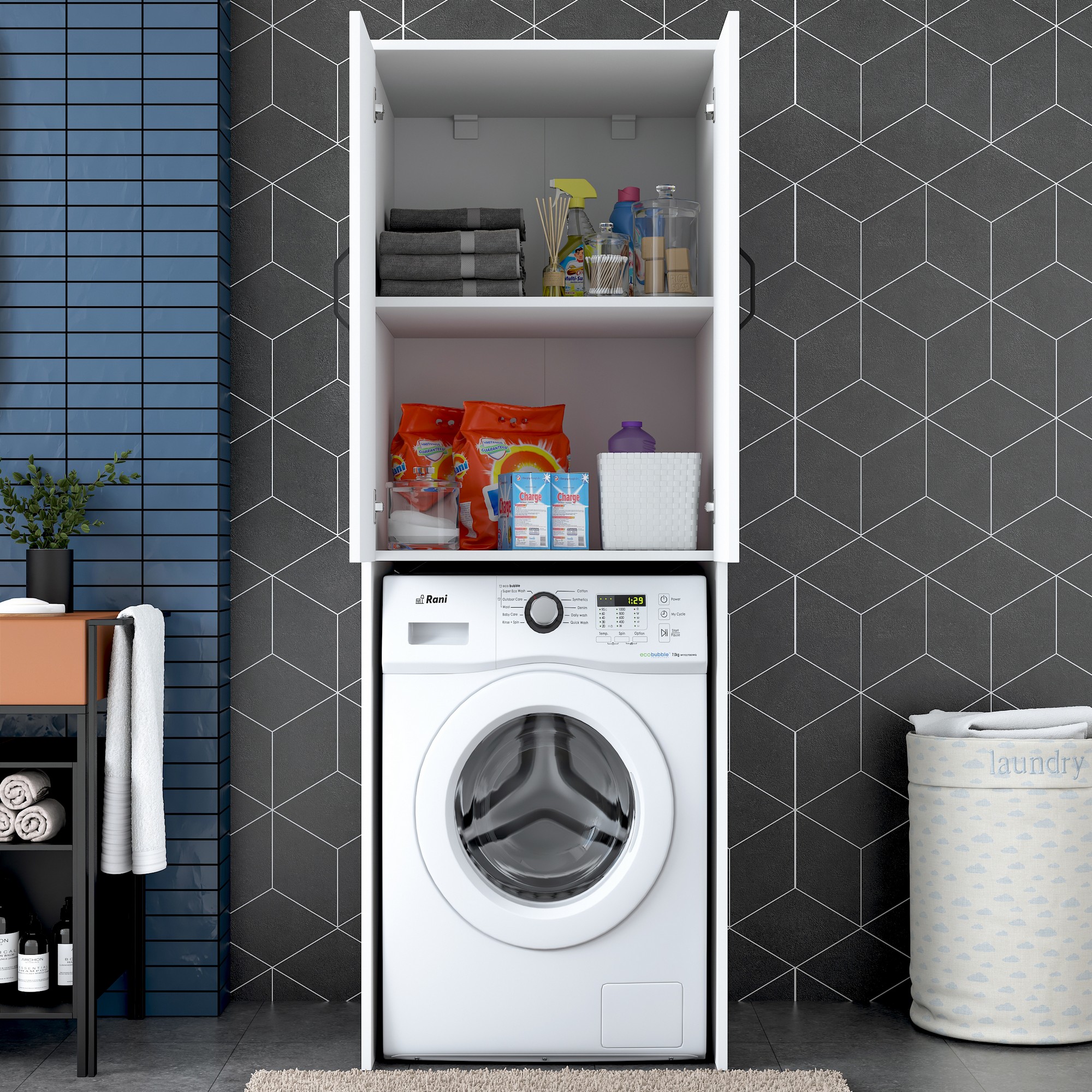 Washing machine cabinet White 62.5cm x 181.8cm