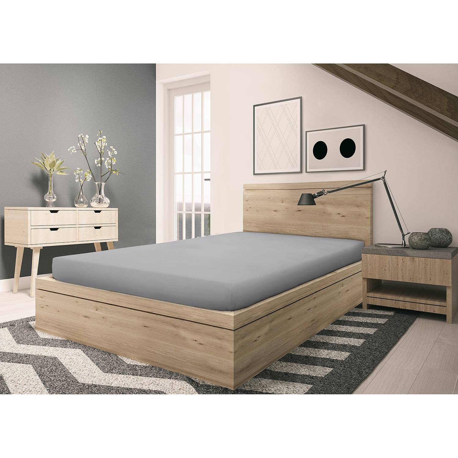 Vindum Feinbiber-Spannbettlaken Baumwolle Silber 90x200cm