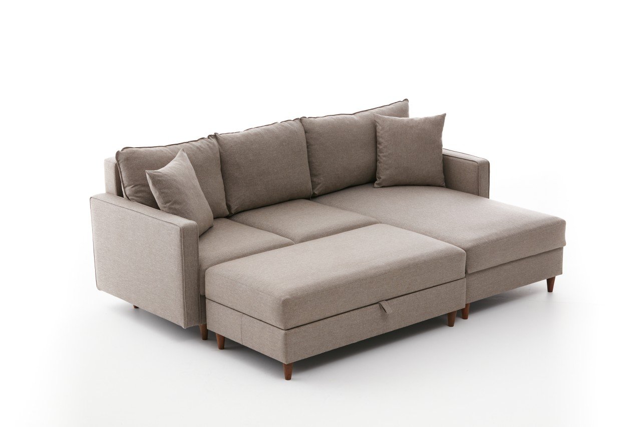 Eva Sofa Récamiere Rechts mit Hocker Creme