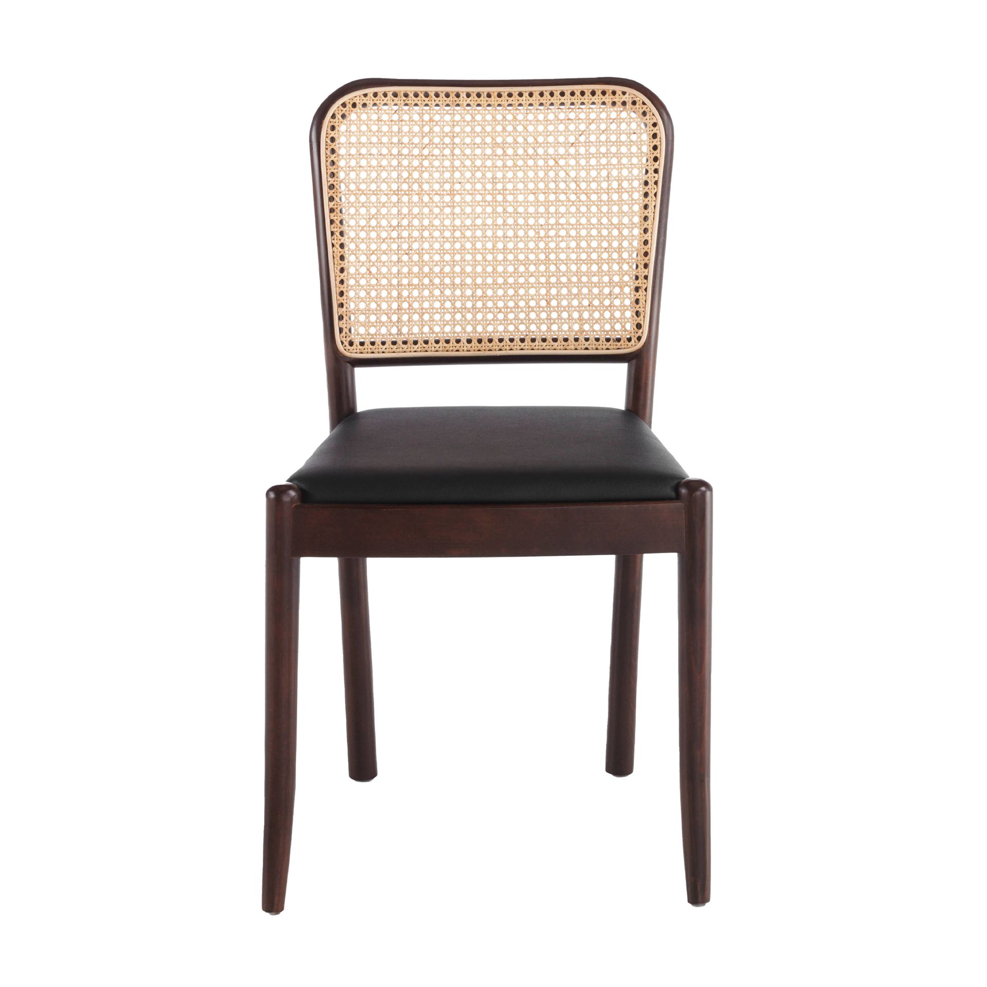 Chair Rattan Faux Leather Black
