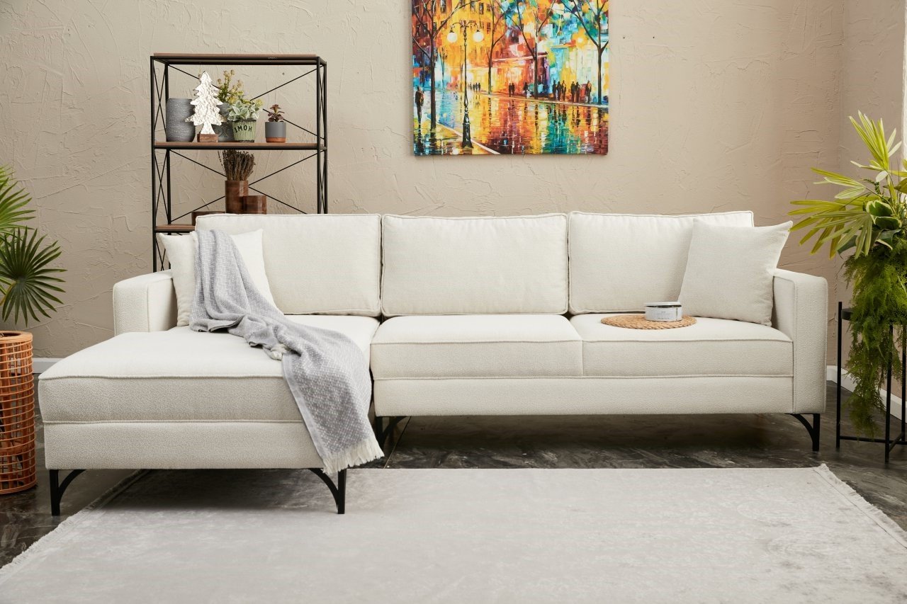 Lima Sofa Récmaiere Links Creme mit schwarzen Beinen