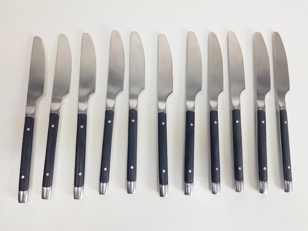 11x Vintage Tafelmesser Edelstahl Schwarz 1960er Jahre