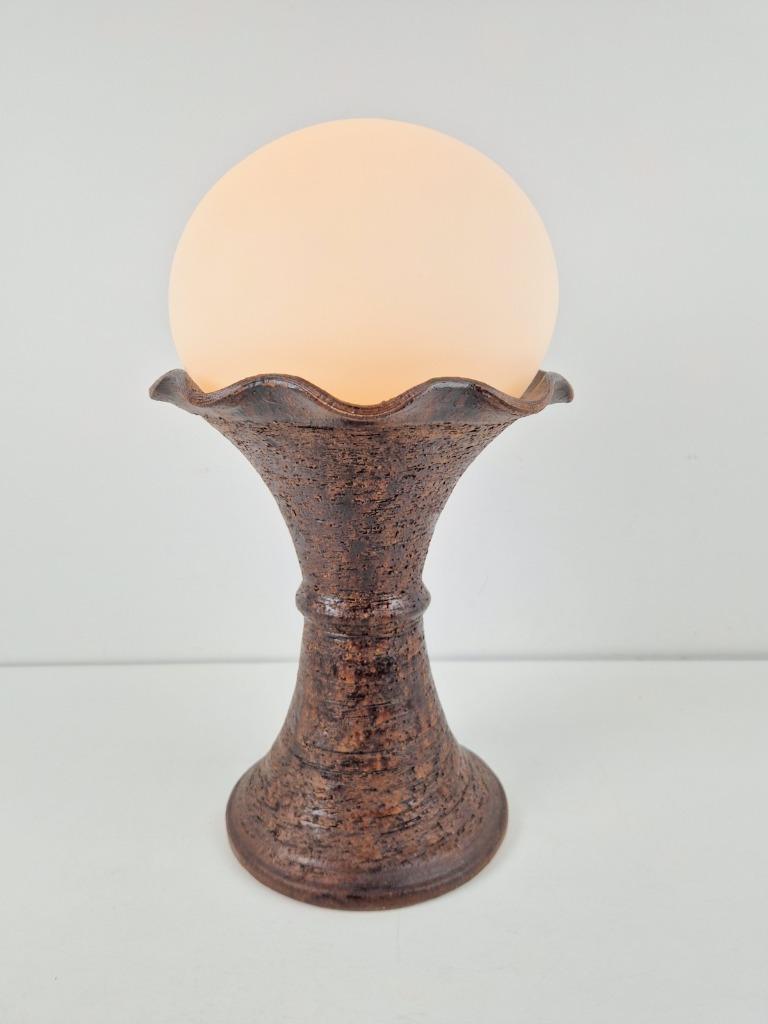 Vintage Tischleuchte Keramik Glas Braun