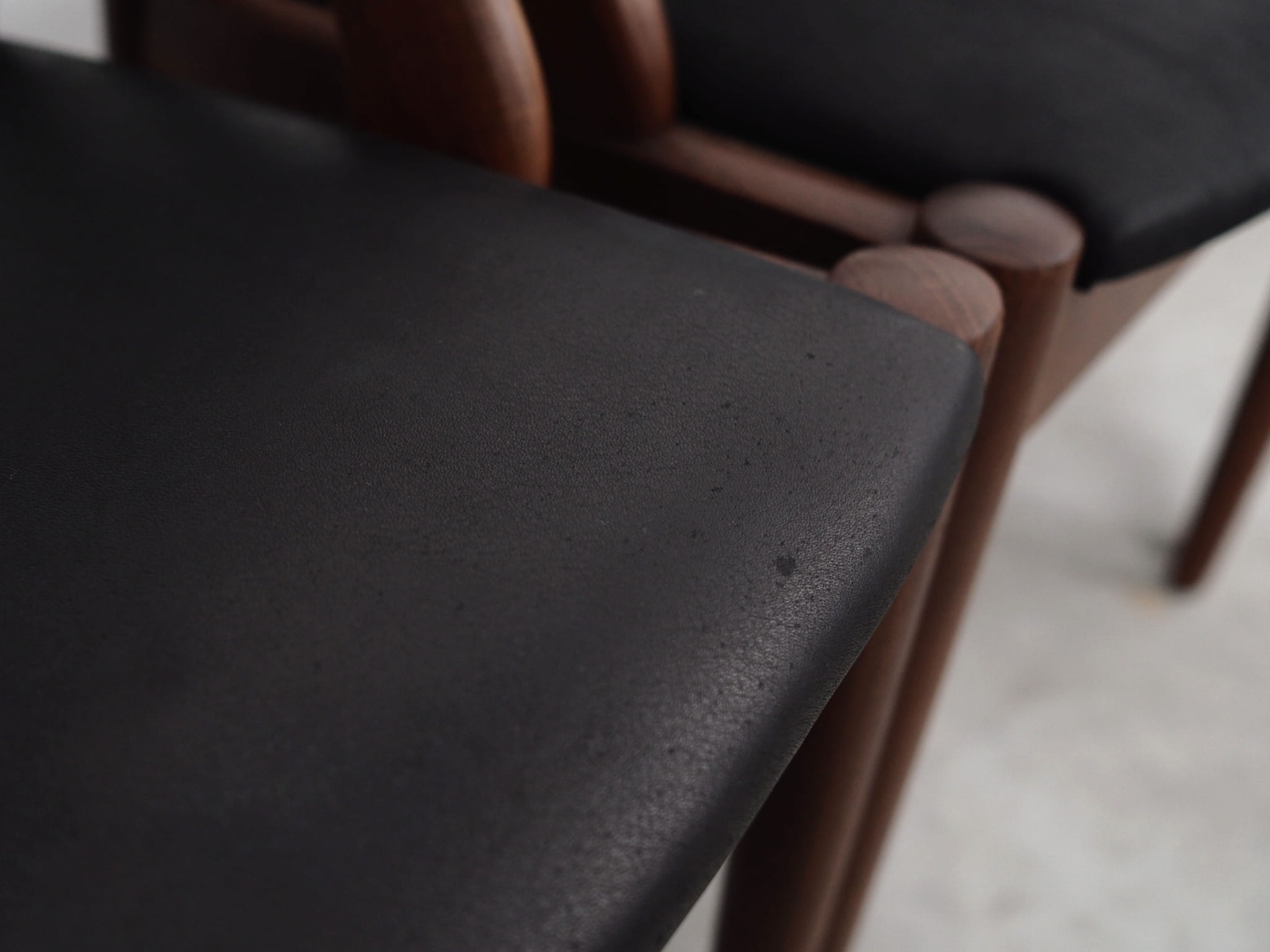 4x Vintage Chair Teak Wood Textile Black 1970s