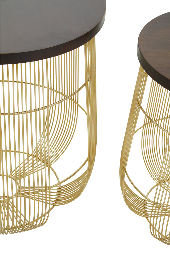 2x Agra Tavolino rotondo in legno di mango e ottone