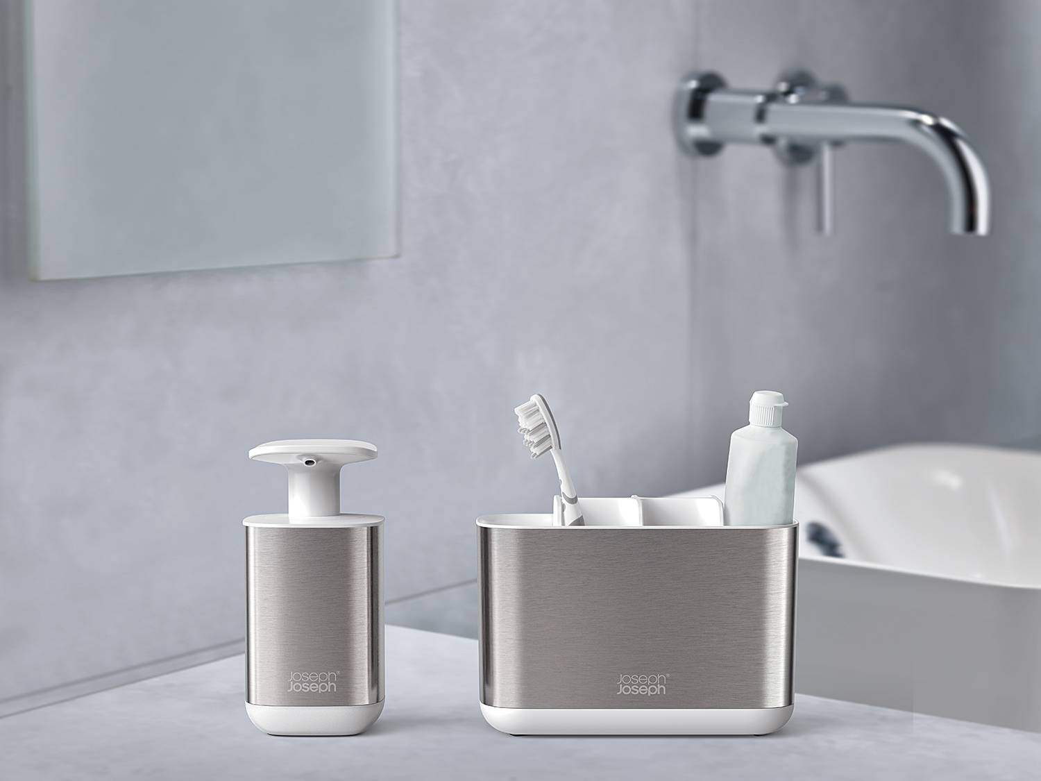 Bad Accessoire 2er Set Easy Store Edelstahl Silber Weiß