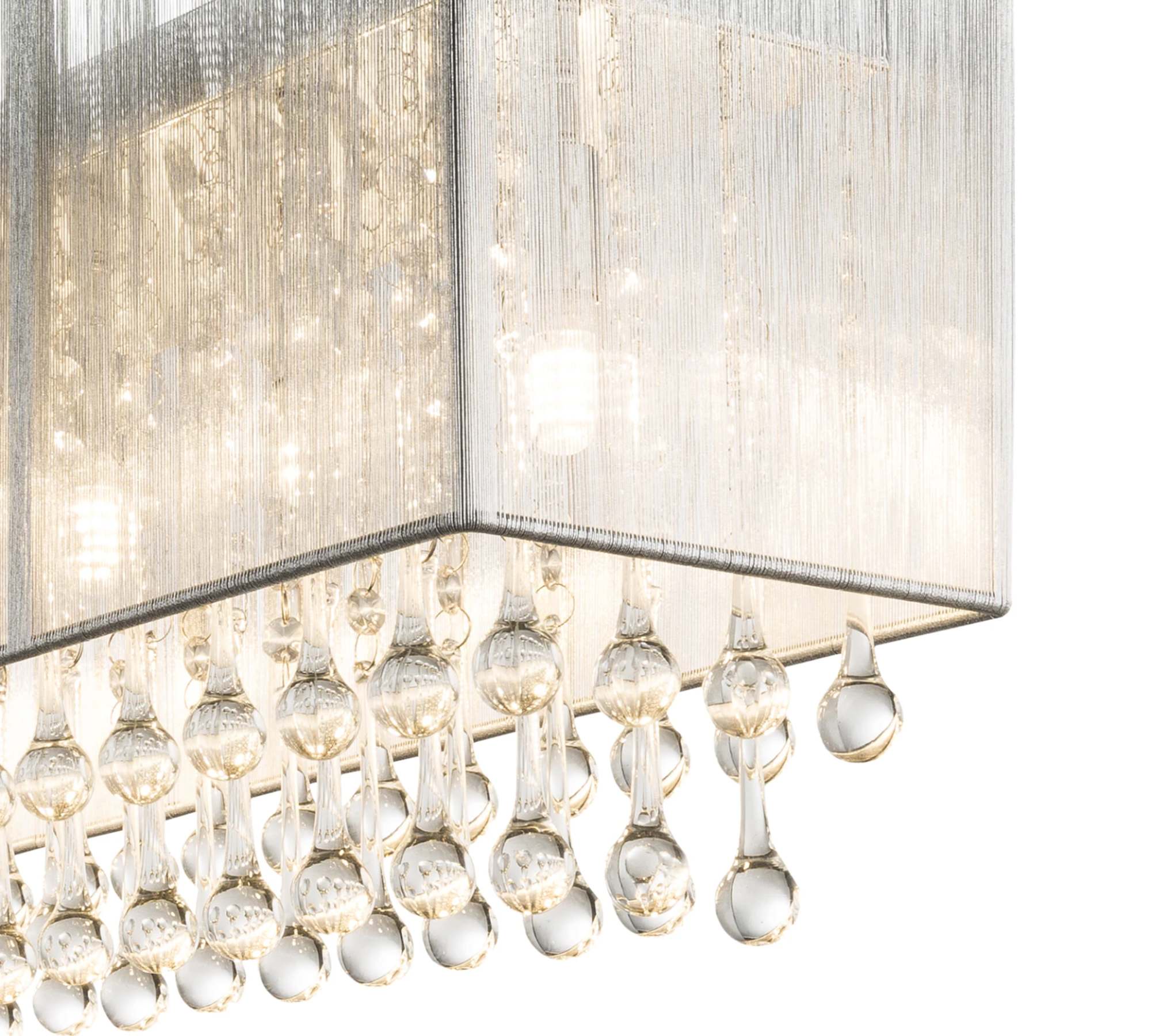 8-flammige LED-Pendelleuchte Seide Metall Silber