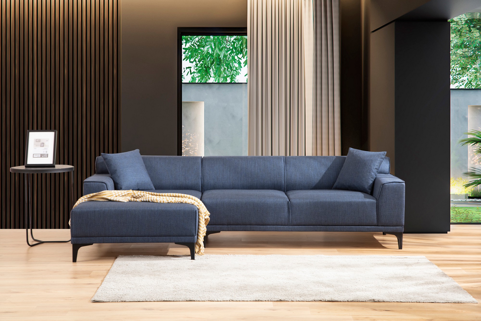 Sofa Récamiere Links Polyester Holz Blau