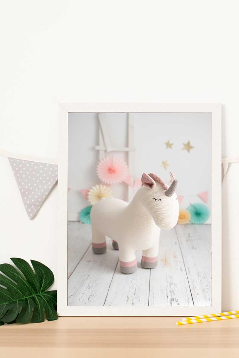 Kinderbild mit Rahmen Einhorn Mehrfarbig