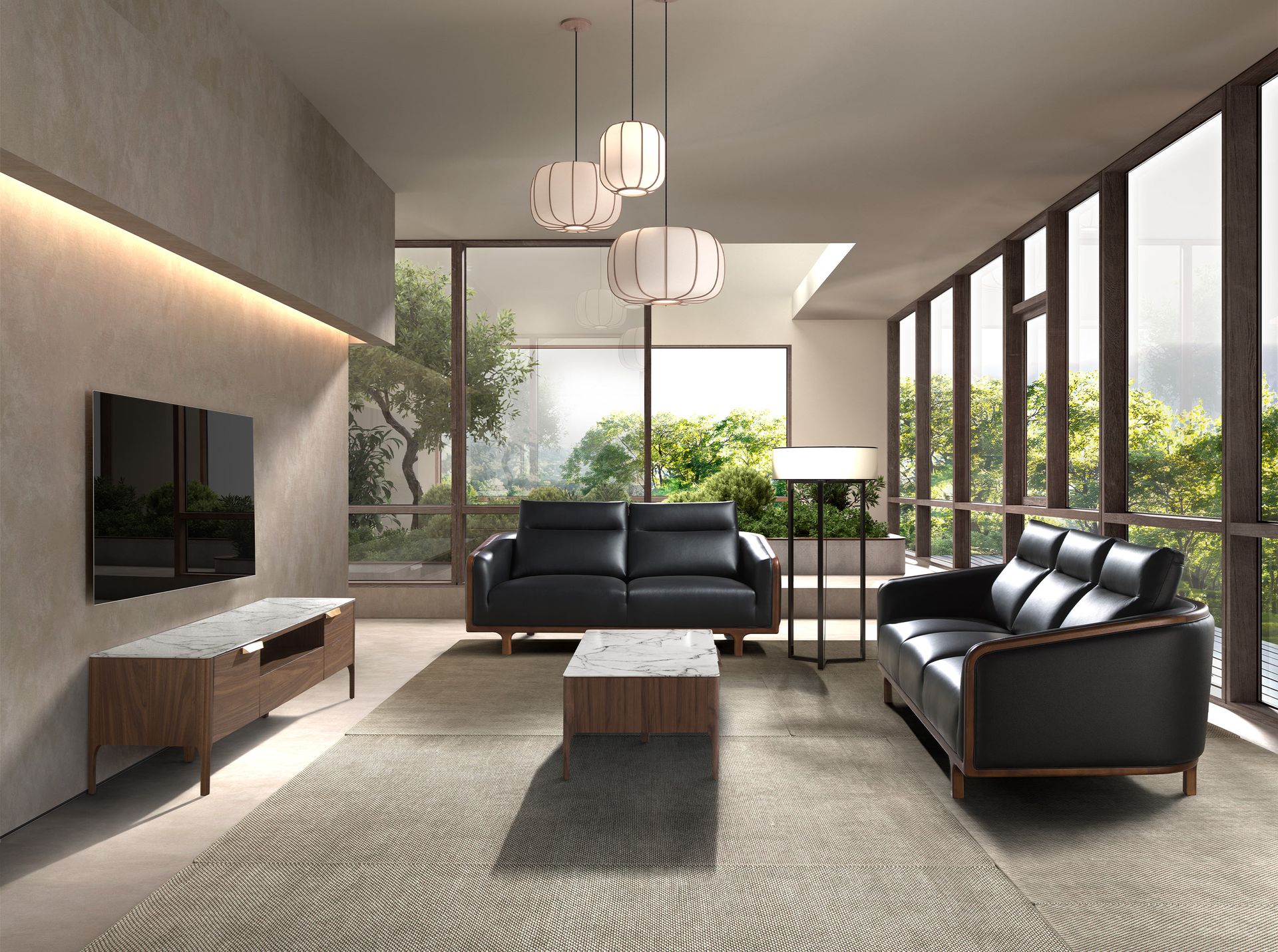 Rechteckiger Couchtisch Walnussholz Marmoroptik