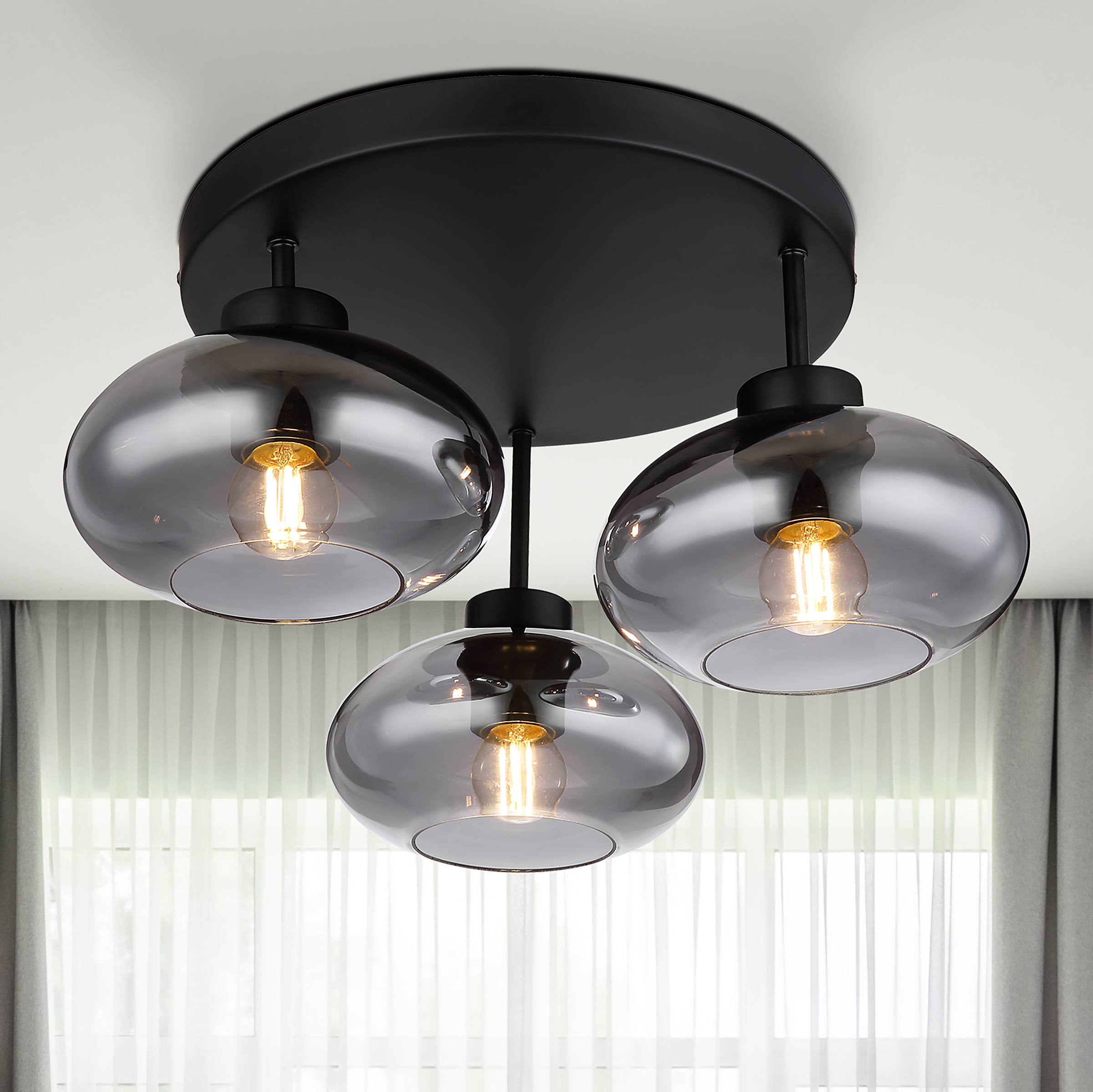 Deckenleuchte Shaun Rauchglas Schwarz