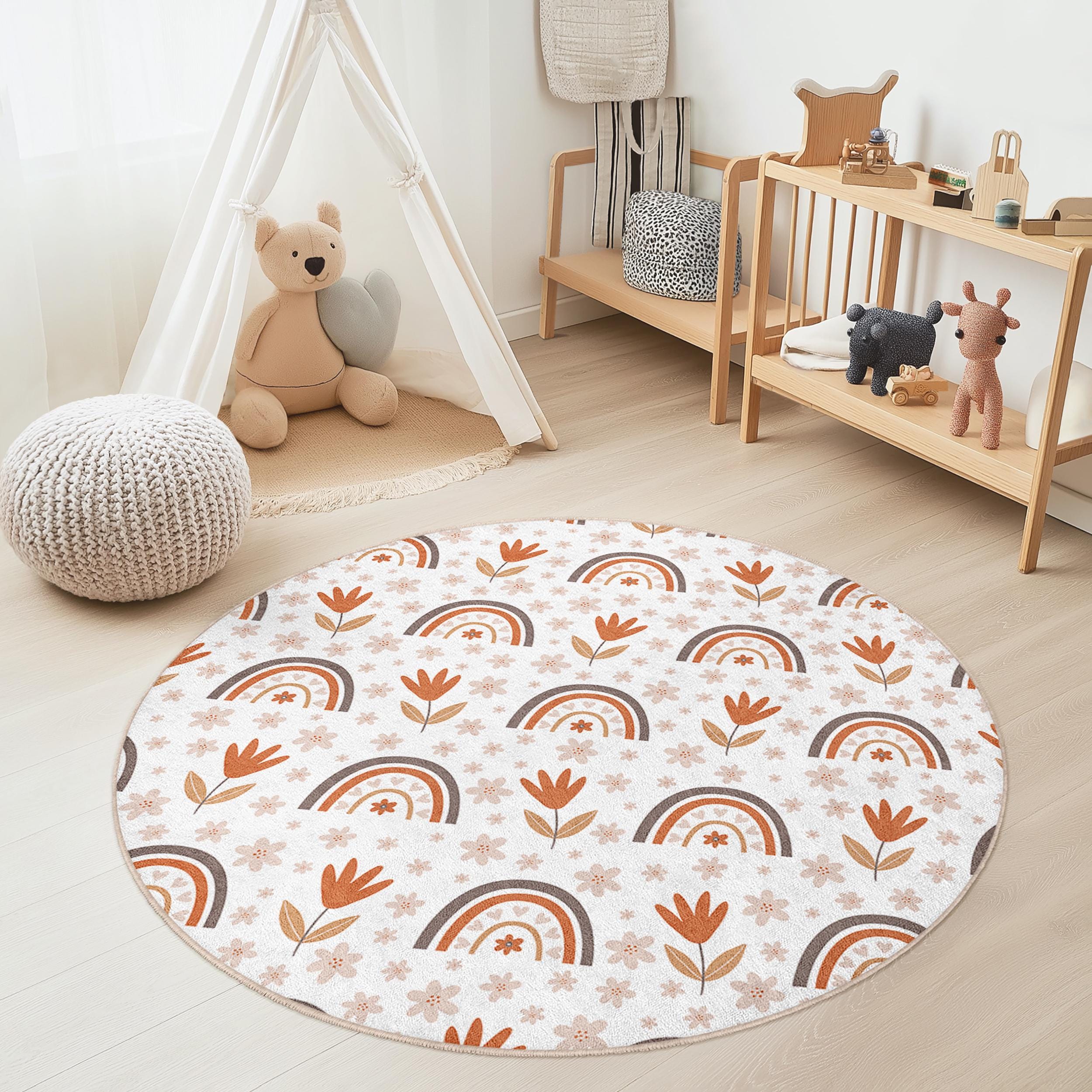 Regenbogen-Blumen Kinderteppich Mehrfarbig Ø150cm