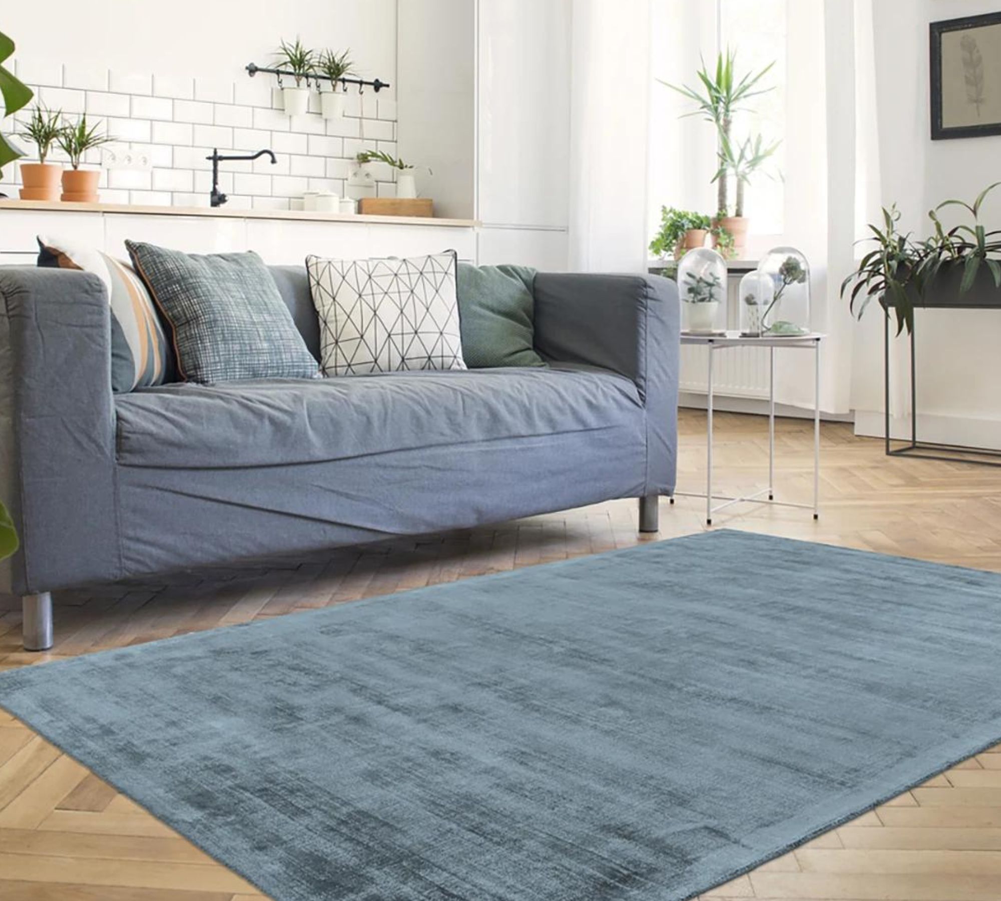 Kurzflorteppich Bambusseide Blau 120 x 170 cm
