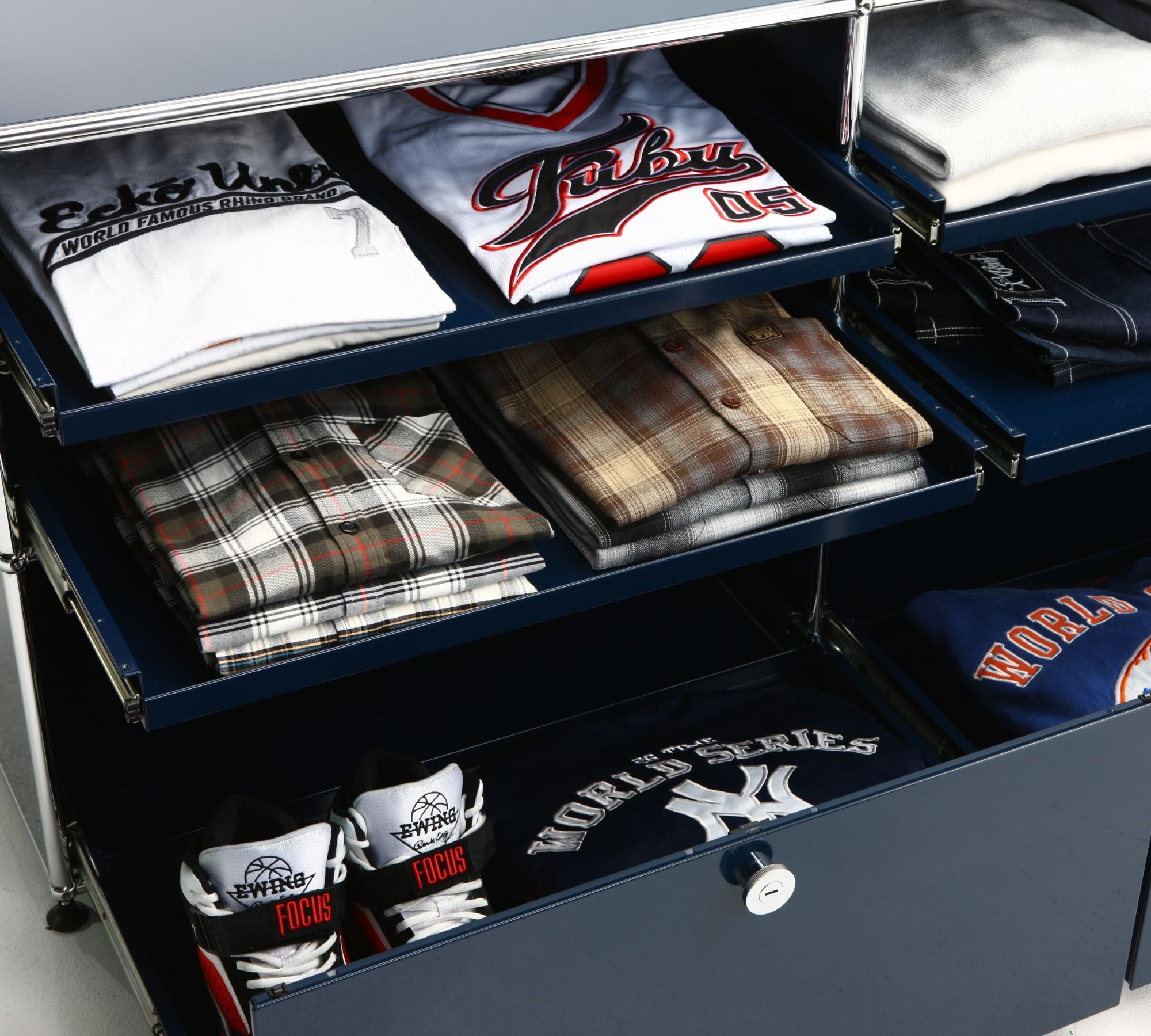 Sideboard Mit 4 Fächern & 2 Schiebeschubladen Stahlblau