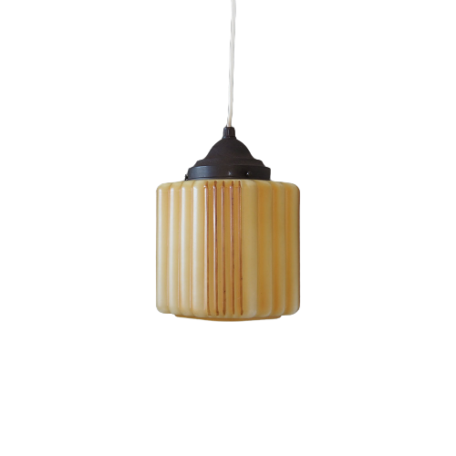 Vintage Pendant Lamp Glass Plastic Yellow 1960s