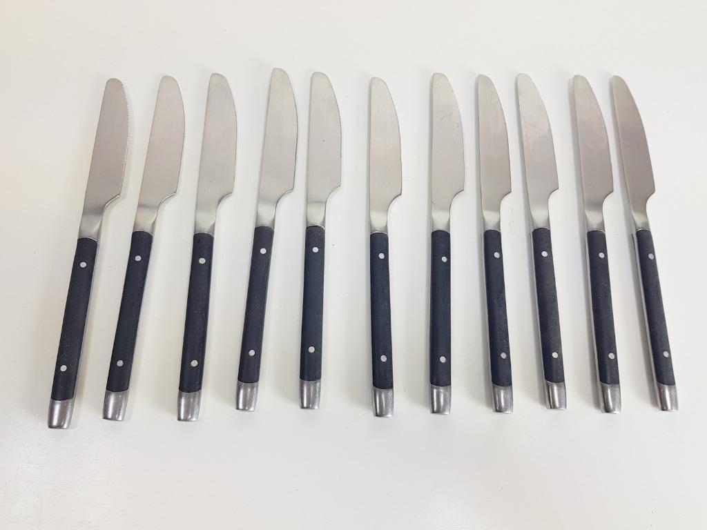 11x Vintage Tafelmesser Edelstahl Schwarz 1960er Jahre