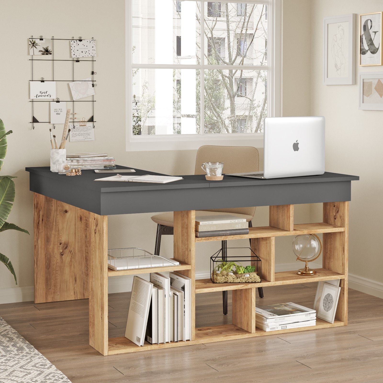 Corner desk with shelf Brown Black