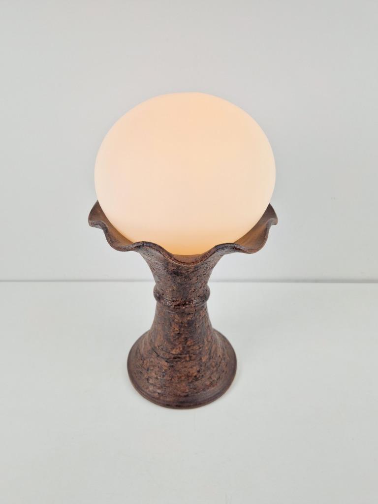 Vintage Tischleuchte Keramik Glas Braun