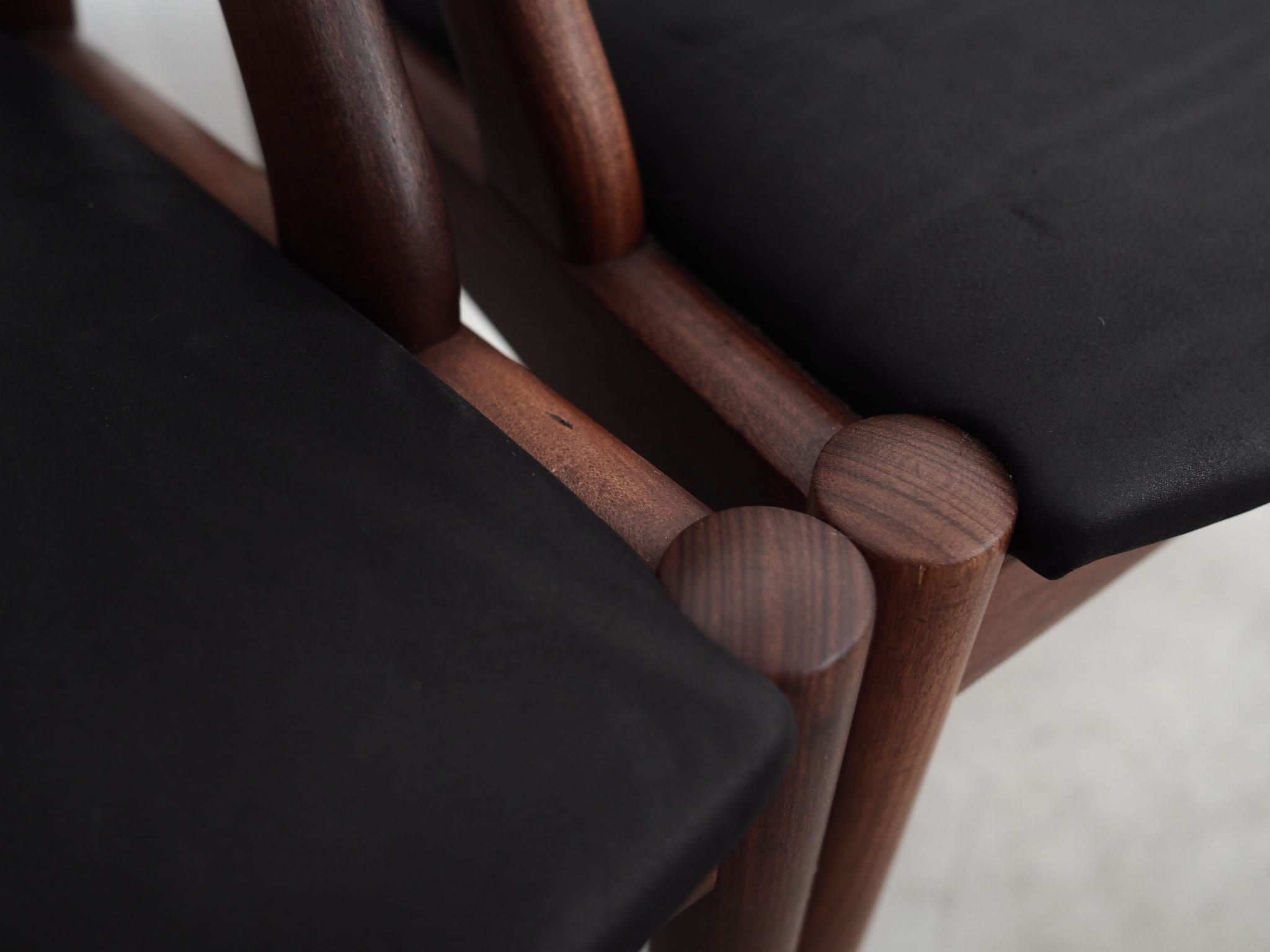 4x Vintage Chair Teak Wood Textile Black 1970s